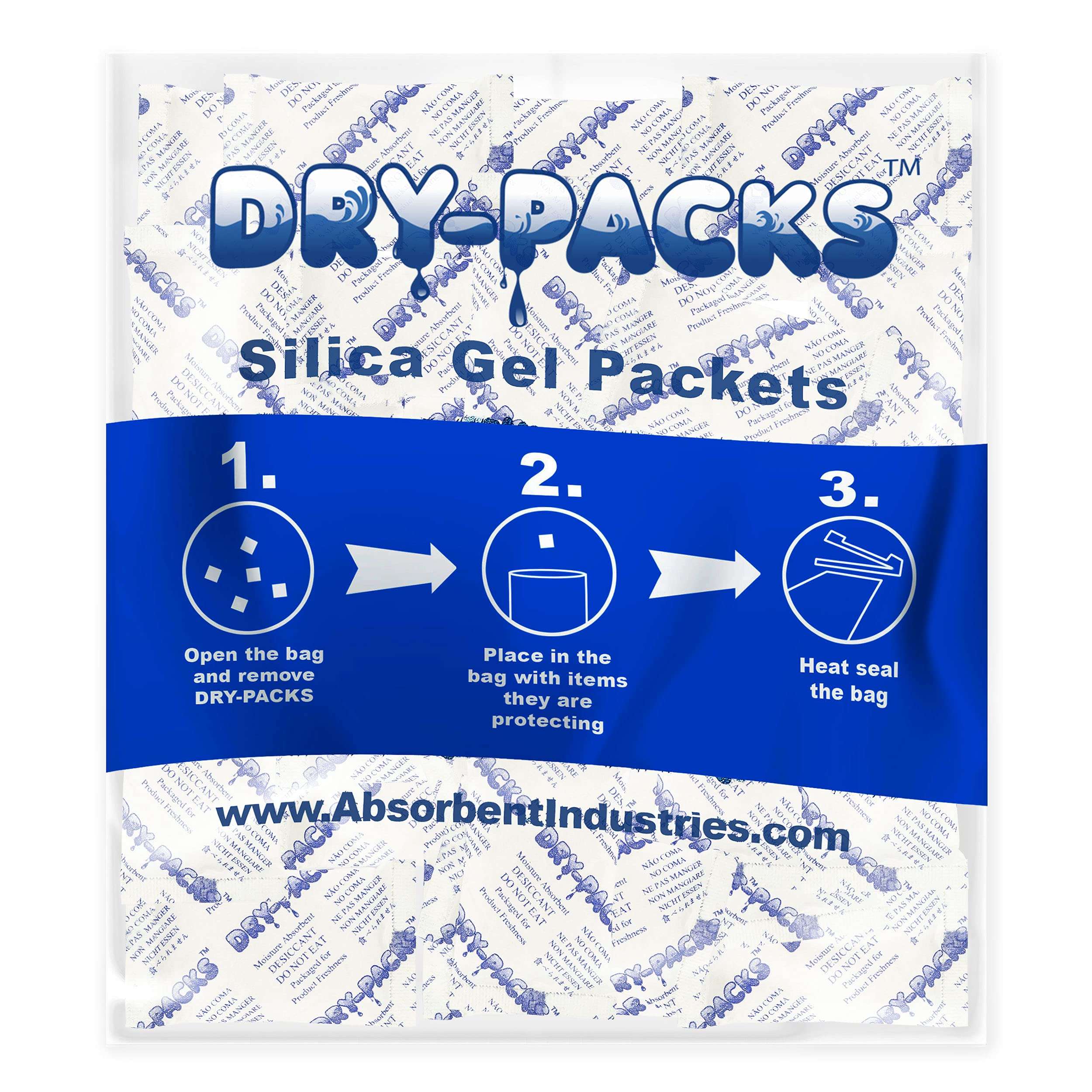 Dry-Packs Absorbent Industries Silica Gel in Tyvek Rechargeable Dehumidifier Absorbs Moisture 10 gram 1500PK 1