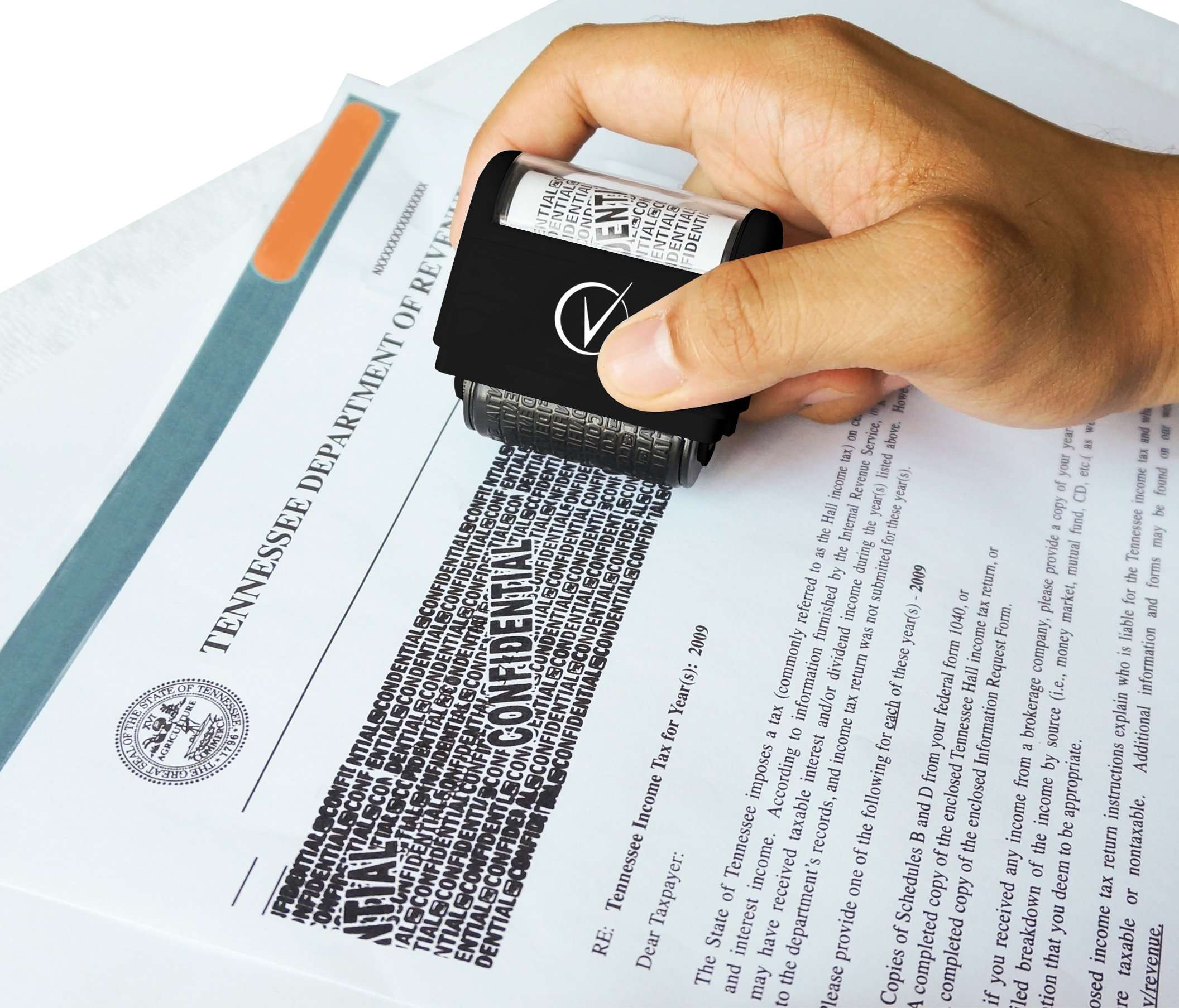 Vantamo Identity Theft Protection Roller Stamp Wide Kit, Including 3-Pack Refills - 2017 Design for Secure Confidential ID Blackout Security, Anti and Privacy Safety Classy Black 6