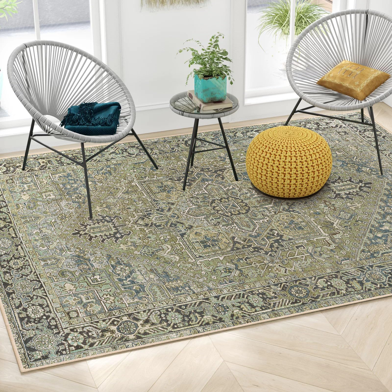 Worxvell Washable Rugs 3x5 - Non-Slip Entryway Rugs for Bedroom, Distressed Entry Throw Rug Indoor Front Door Mat Vintage Accent Area Rug Low Pile Carpet for Entrance Living Room Kitchen 5