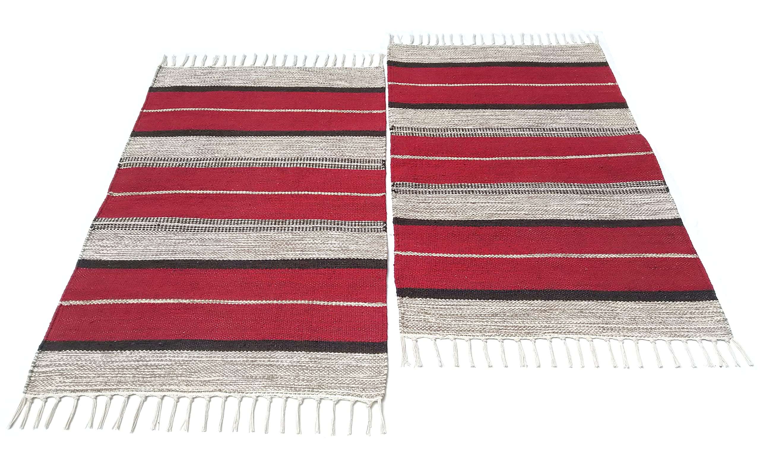 House2Home – 100% Cotton Door Mat, Stripe Design | 3 Color Combination | Best Used as Door Mat, Tabletop, Food mat, Pooja Room, Gift | 50x80cm - 2Pc. Combo (Red) 6