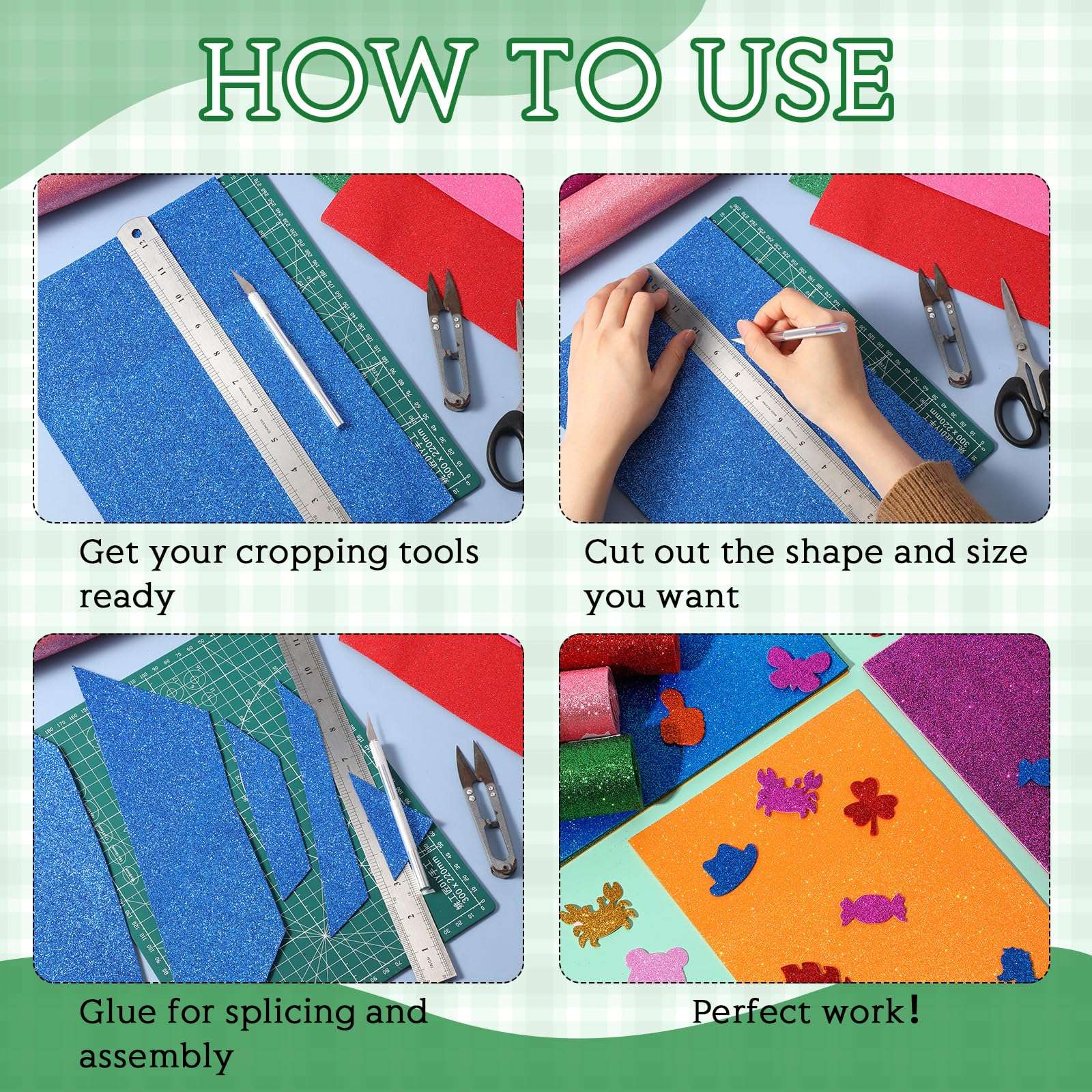 Fainne 8 Pcs Craft Foam Sheet Roll, 39''x13'' Colorful EVA Foam Sheet for Craft Classroom Bulletin Board Cutout Hanging Decor Wedding Favors DIY Projects(2 mm Thick,Glitter Colors) 4