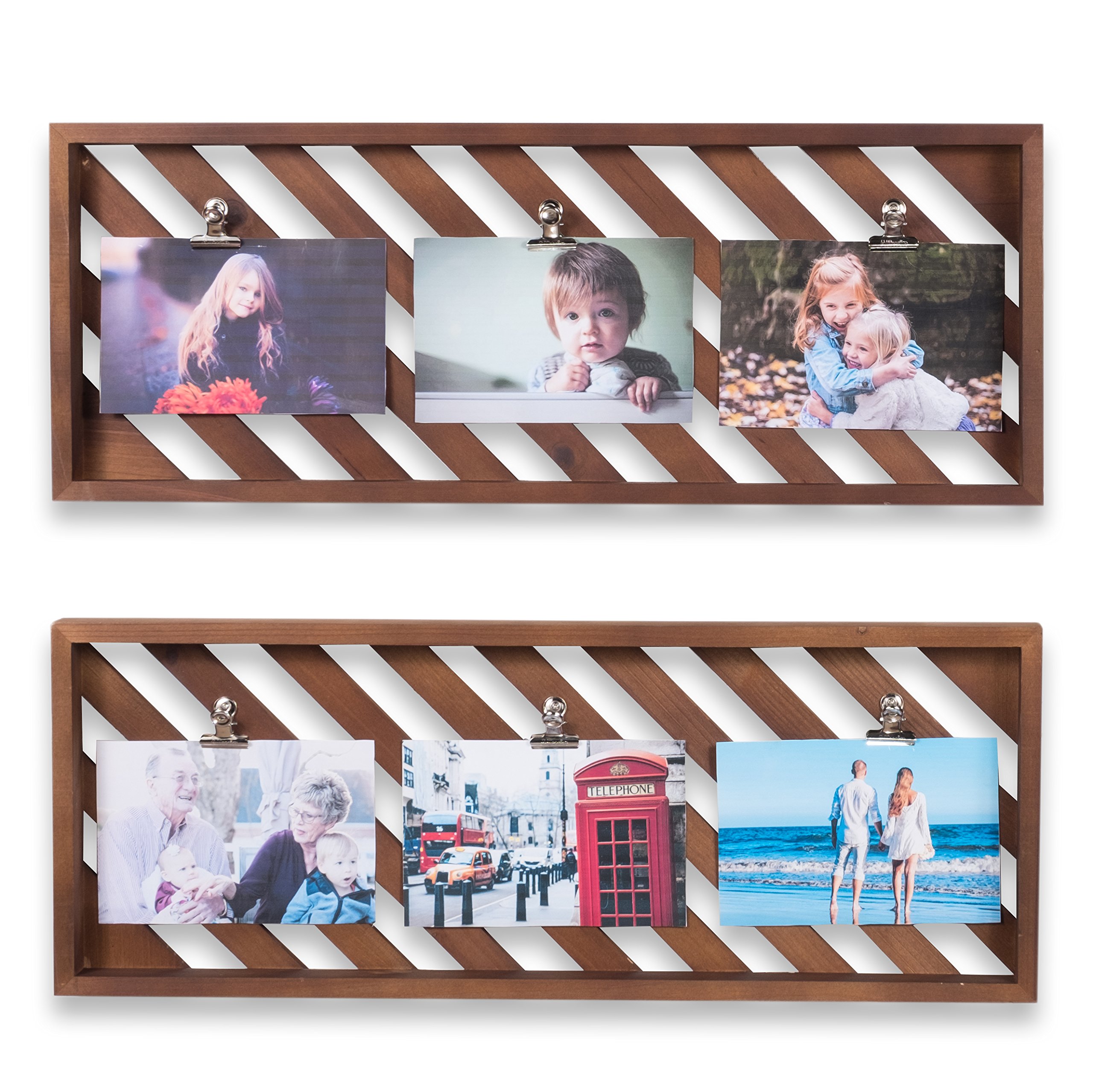 brightmaison Rustic Wood Picture Photo Display Clip Board with Clips 23 Inch Wall Decor Collage Artworks Prints Multi Pictures Hanging Organizer (Walnut) 3
