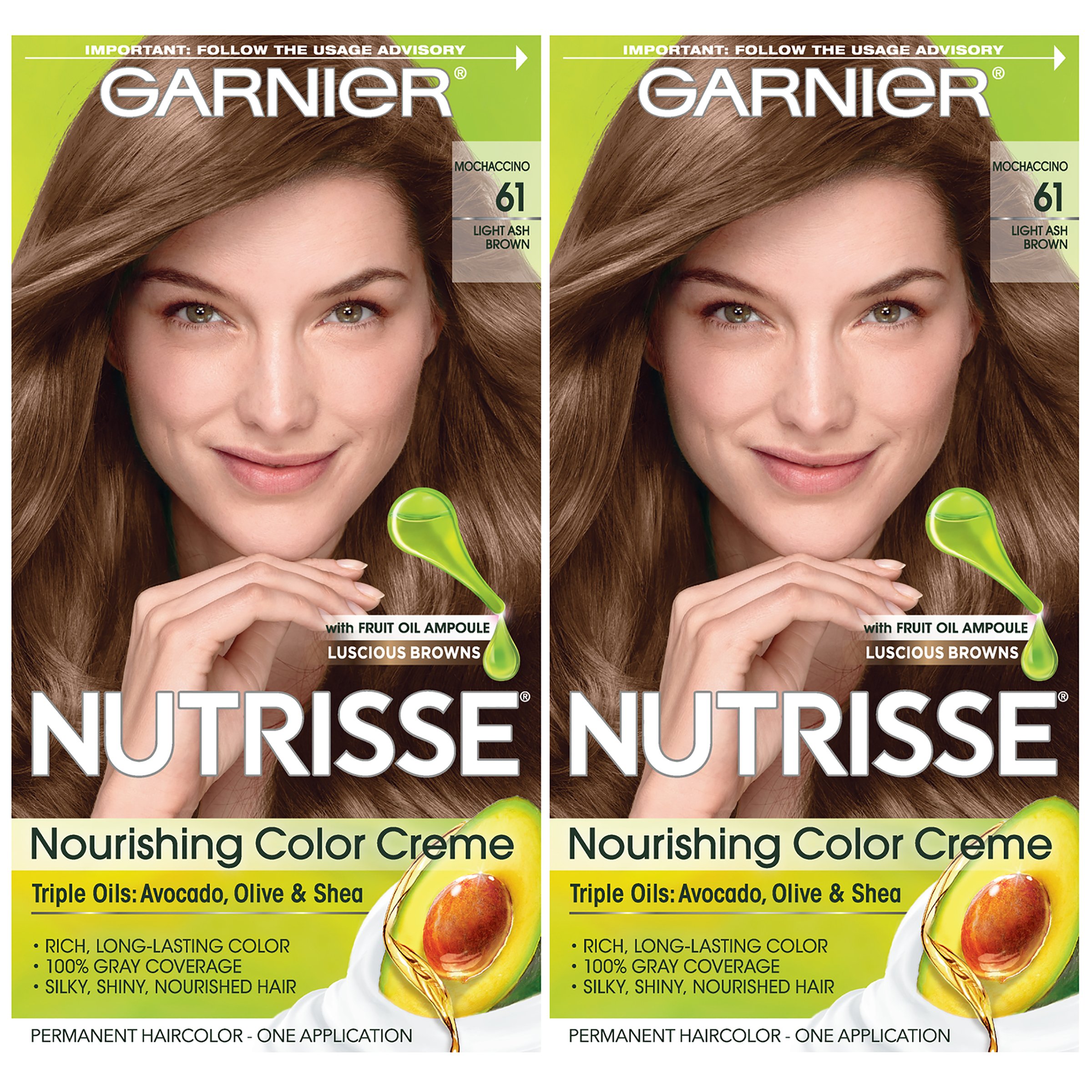 Garnier Hair Color Nutrisse Nourishing Creme, 61 Light Ash Brown (Mochaccino), 2 Count 1