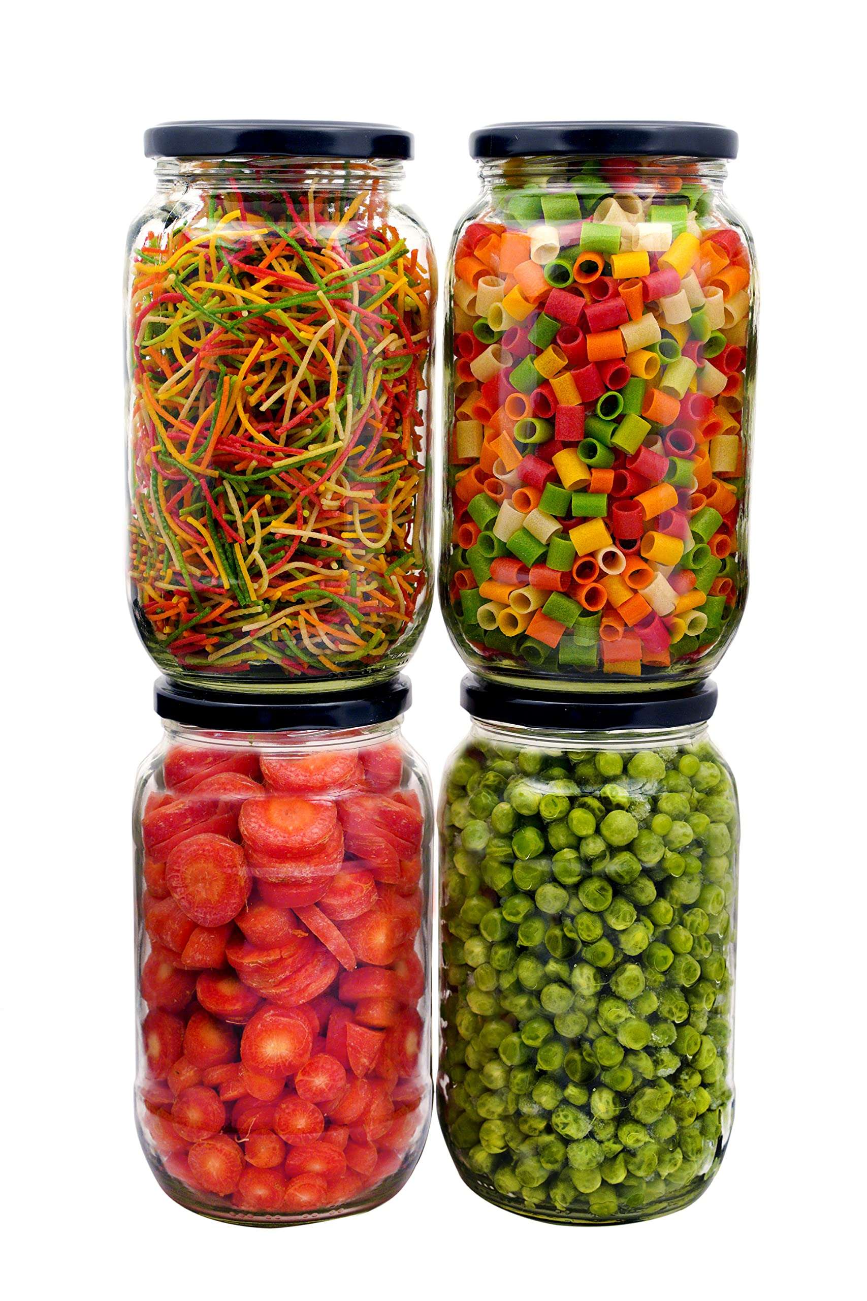 KHOOSHI Air Tight Kitchen Storage 1000 Ml long Glass Jar with Black Metal lid- Spice Masala,Dry fruit ,Pickles Jar- - 1000 ml Glass Grocery Container (Pack of 2, Clear)-1000 ml . 5