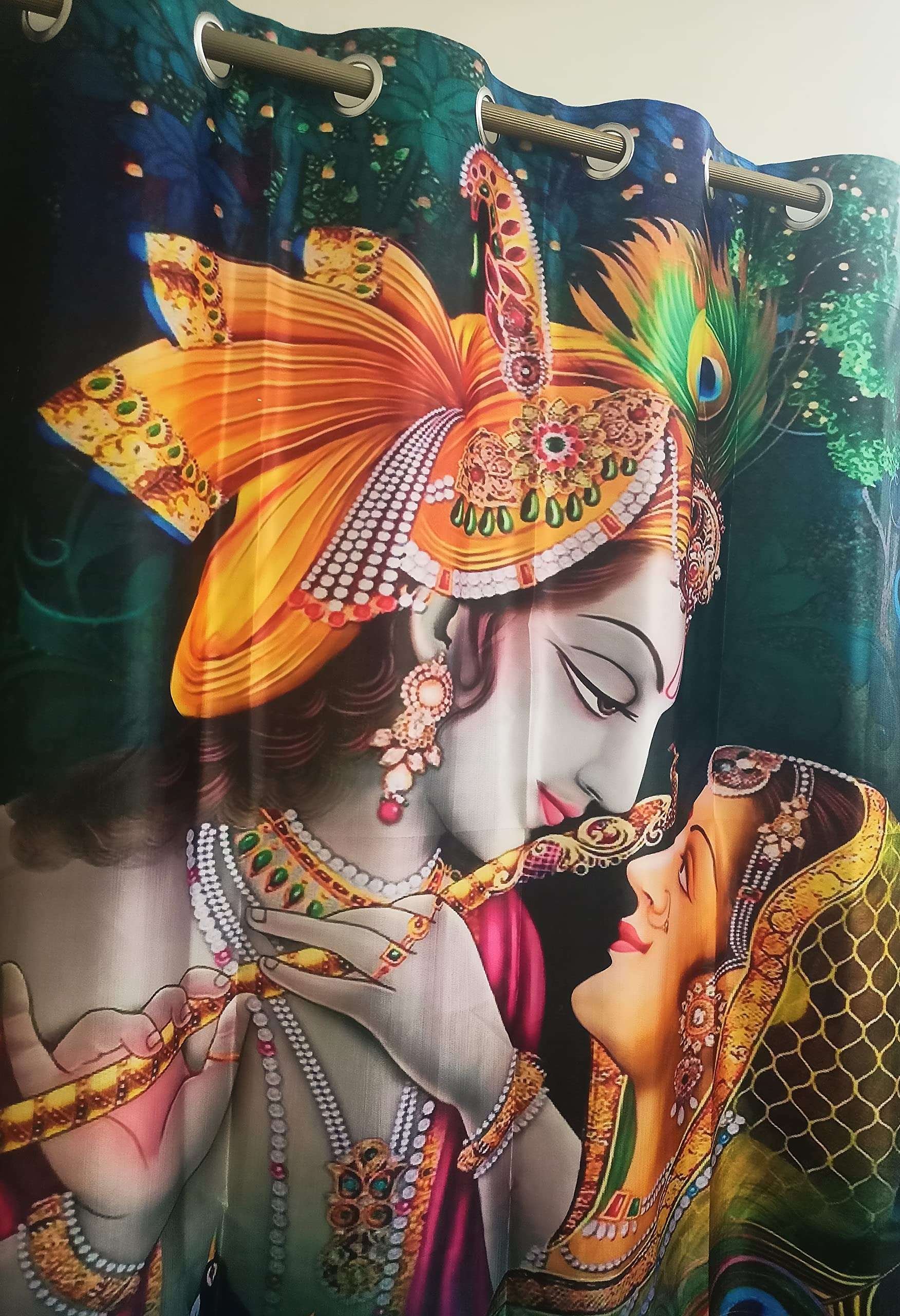 VJK FAB 3D Digital Printed Heavy Fabric Radha Krishna Kanha God Design Curtains for Pooja Room, Temple, Mandir, Home 4x5 feet Long Curtains Set of 1 Pc 6