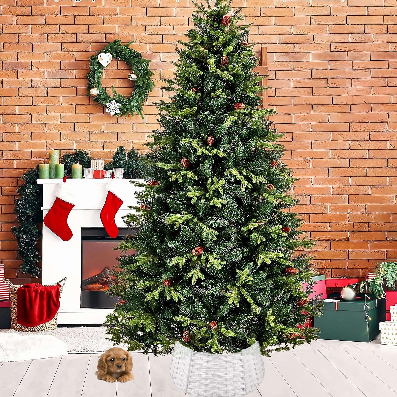 Christmas Tree Collar, Christmas Tree Base Cover, Plastic Wicker Christmas Tree Ring Basket for Artificial Christmas Trees Decoration, 26Inch Diameter White 4