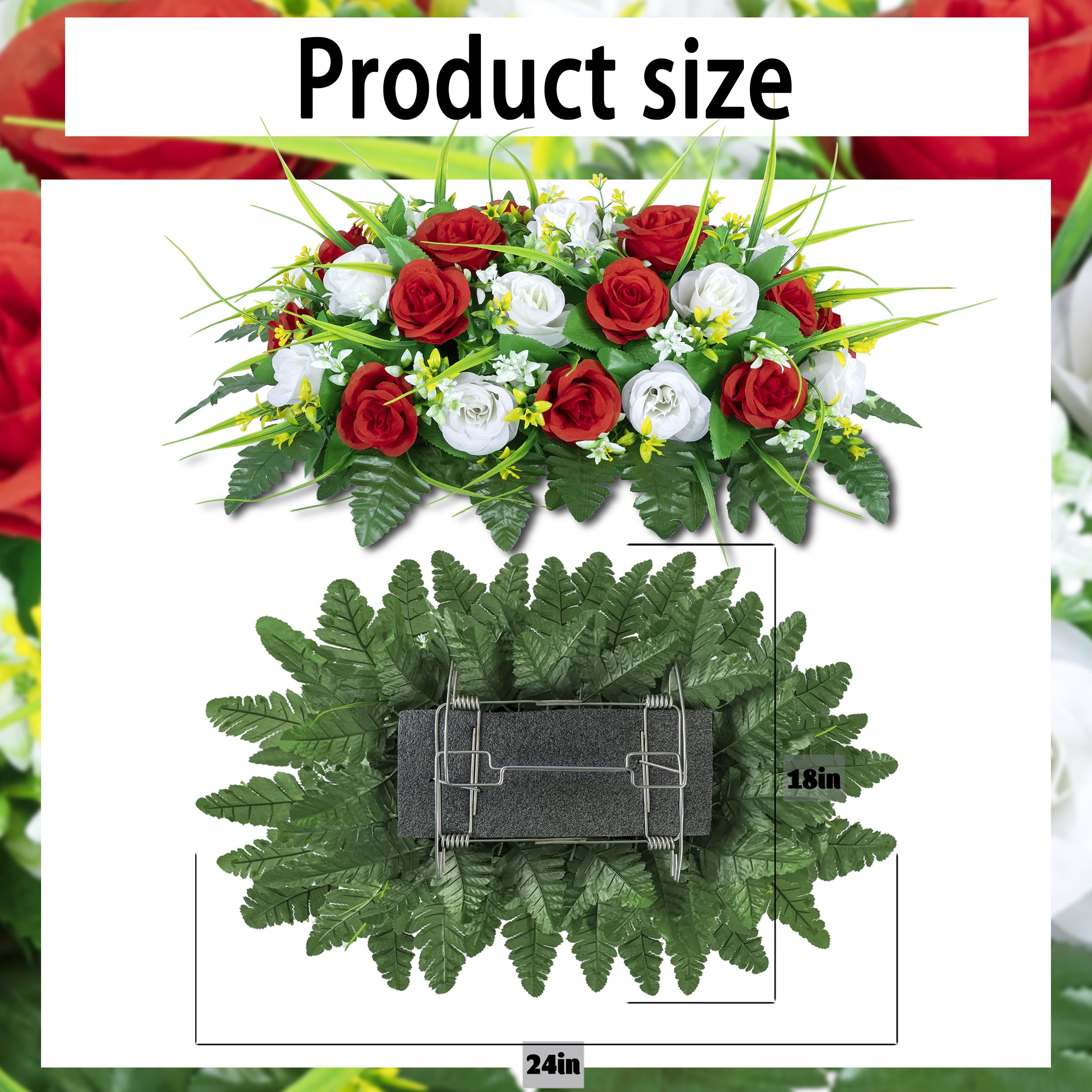 DONODA Cemetery Tombstone Red and White Saddle and 2 Sets of Artificial Cemetery Flowers Suit 5