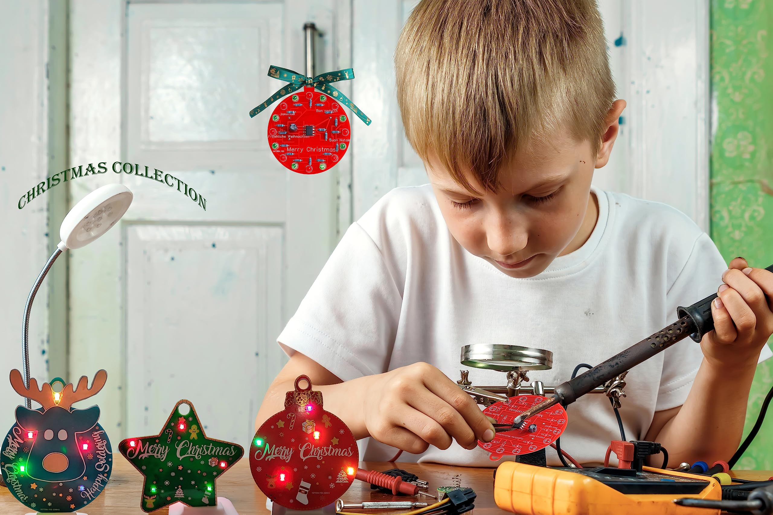 Beginner Learn to Solder Fun Kit : LED Christmas Tree Decoration Soldering Kit Red and Green LEDs Blinking （2 Sets） 4