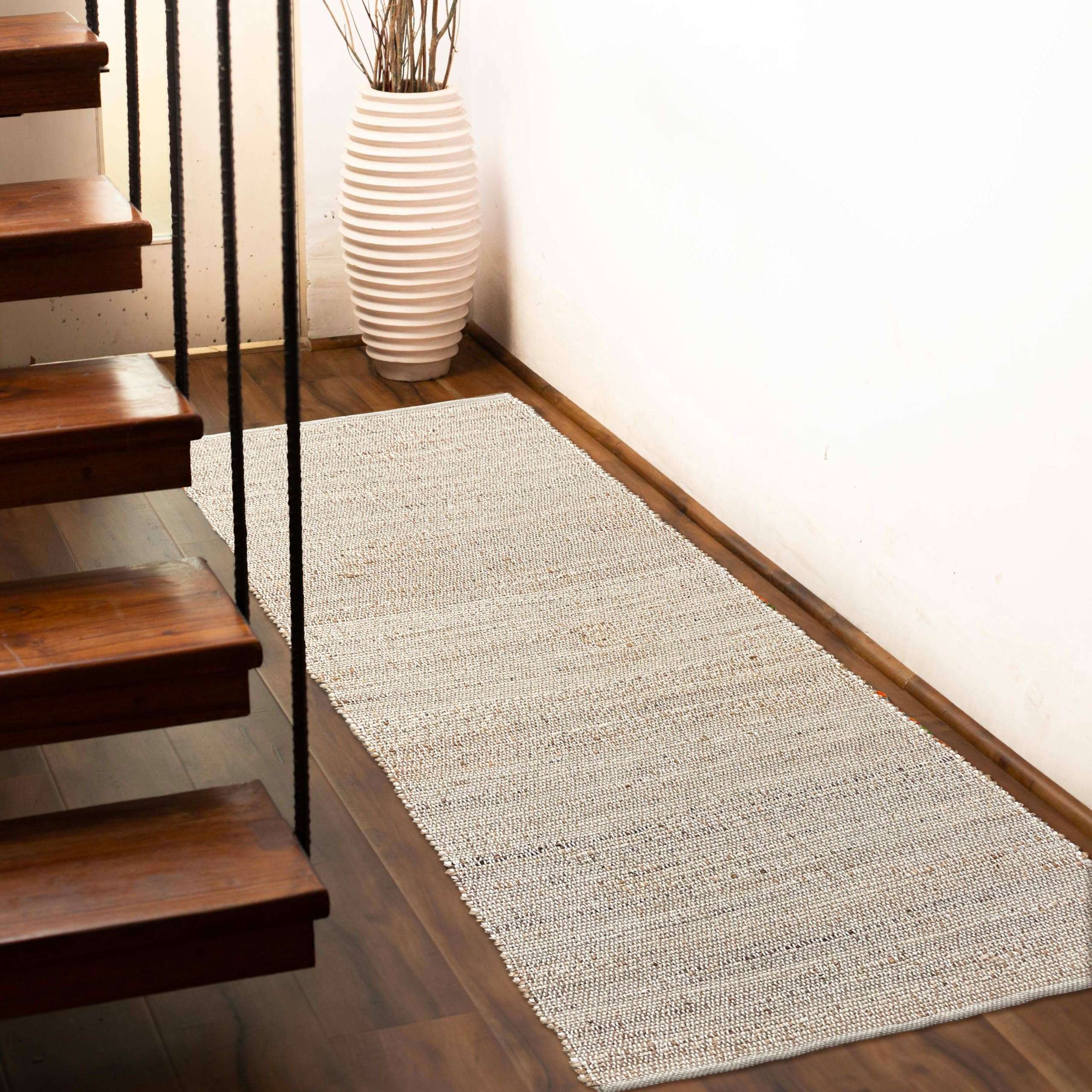 Chardin home 2x5 Jute Cotton Hand Woven Runner Rug, Natural Jute Braided Hallway mat, Boho, Rustic, Farmhouse, Vintage, Reversible Natural Fiber Rugs for Bedroom, Living Room, Kitchen,entryway 2