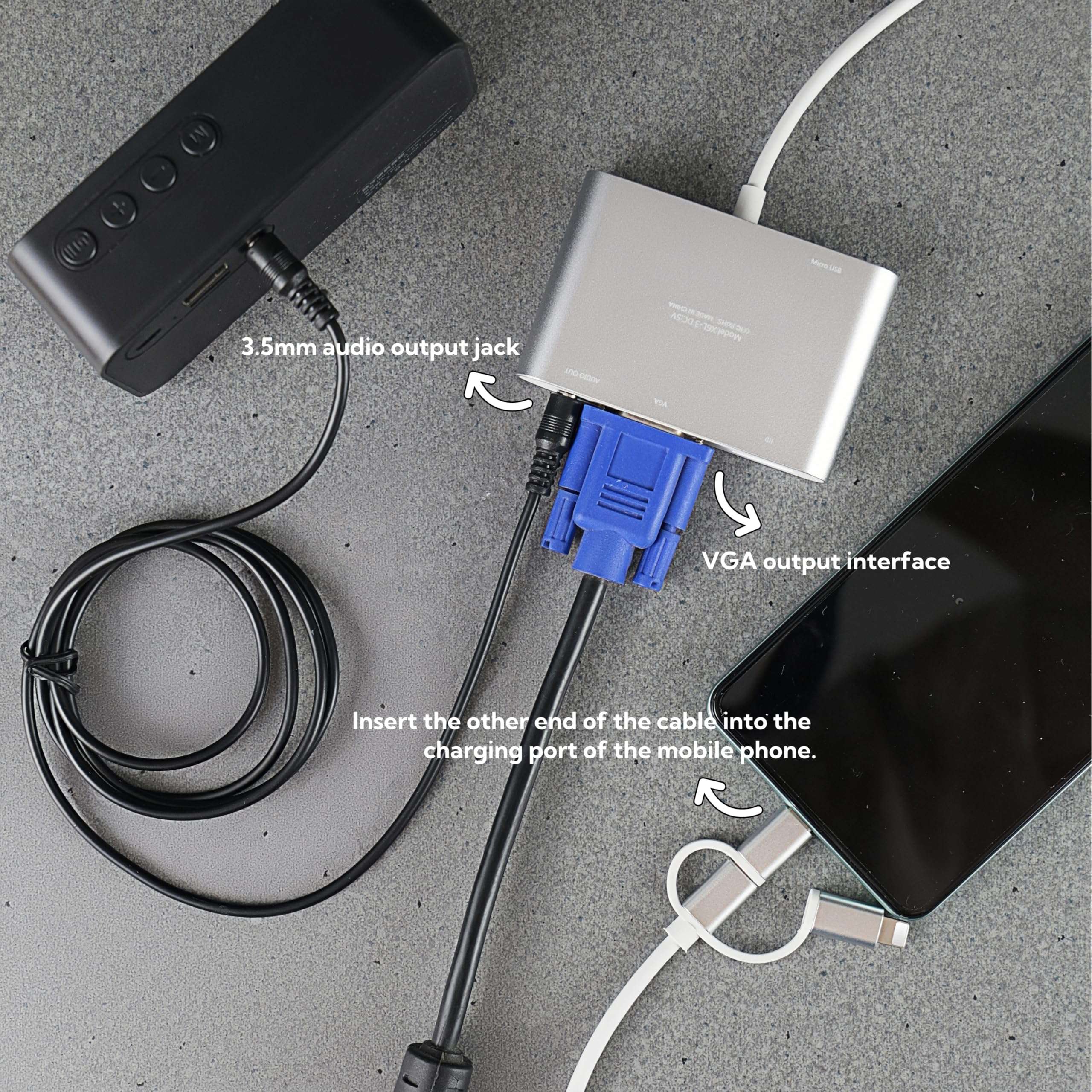 Watlq 3-in-1 USB C to HD/VGA/Audio Adapter,Type-C Wired Screen mirroring Connect Cable,Casting/Phone to TV/Projector/Monitor,Sync Video and Sound,Compatible with iOS/Android/Tablets 1080P HD Display 5