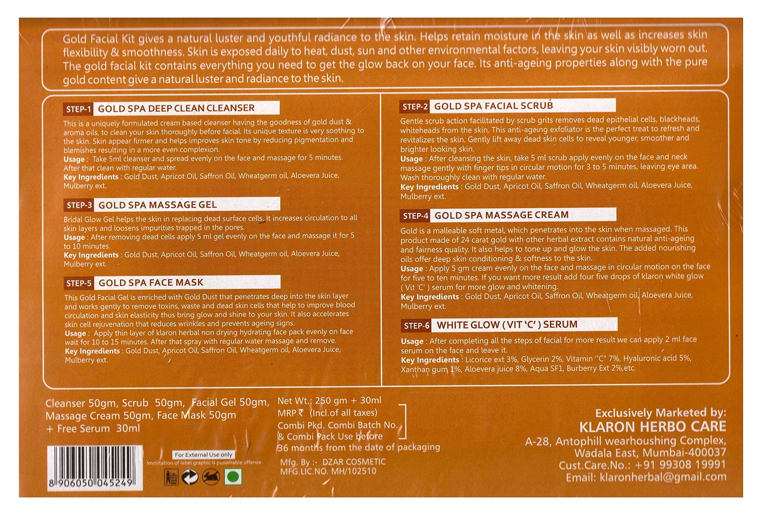 Klaron Herbals Gold Spa Anti Ageing & Lustrous Facial Kit (250 g + 30 ml) 4