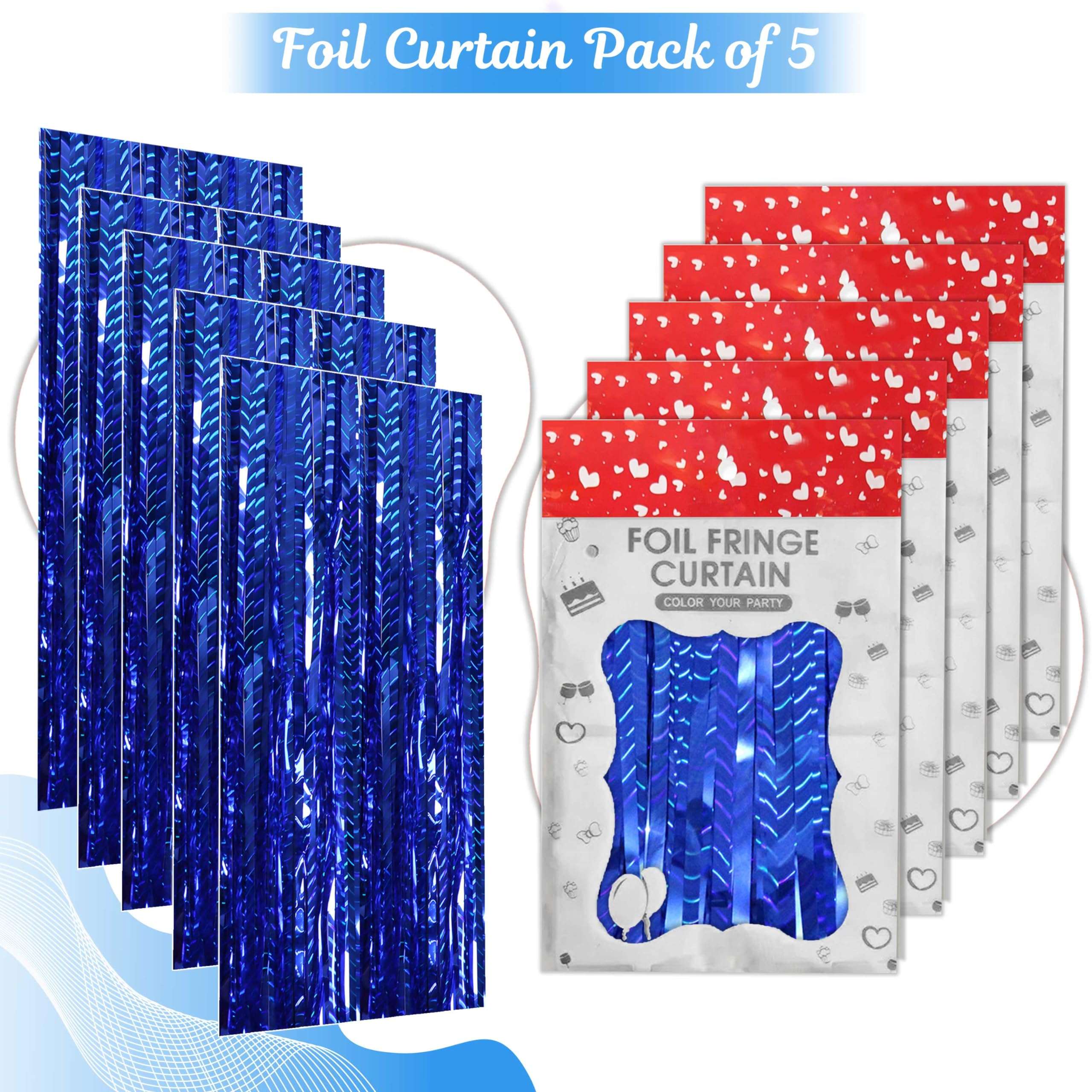 Wobbox Big 3Ft X 6Ft Foil Curtains for Birthday Decoration Items, Backdrop Curtain For Decoration, Party Backdrop Decoration, Foil Fringe Decoration for Anniversary (Blue) (Pack of 5) 3