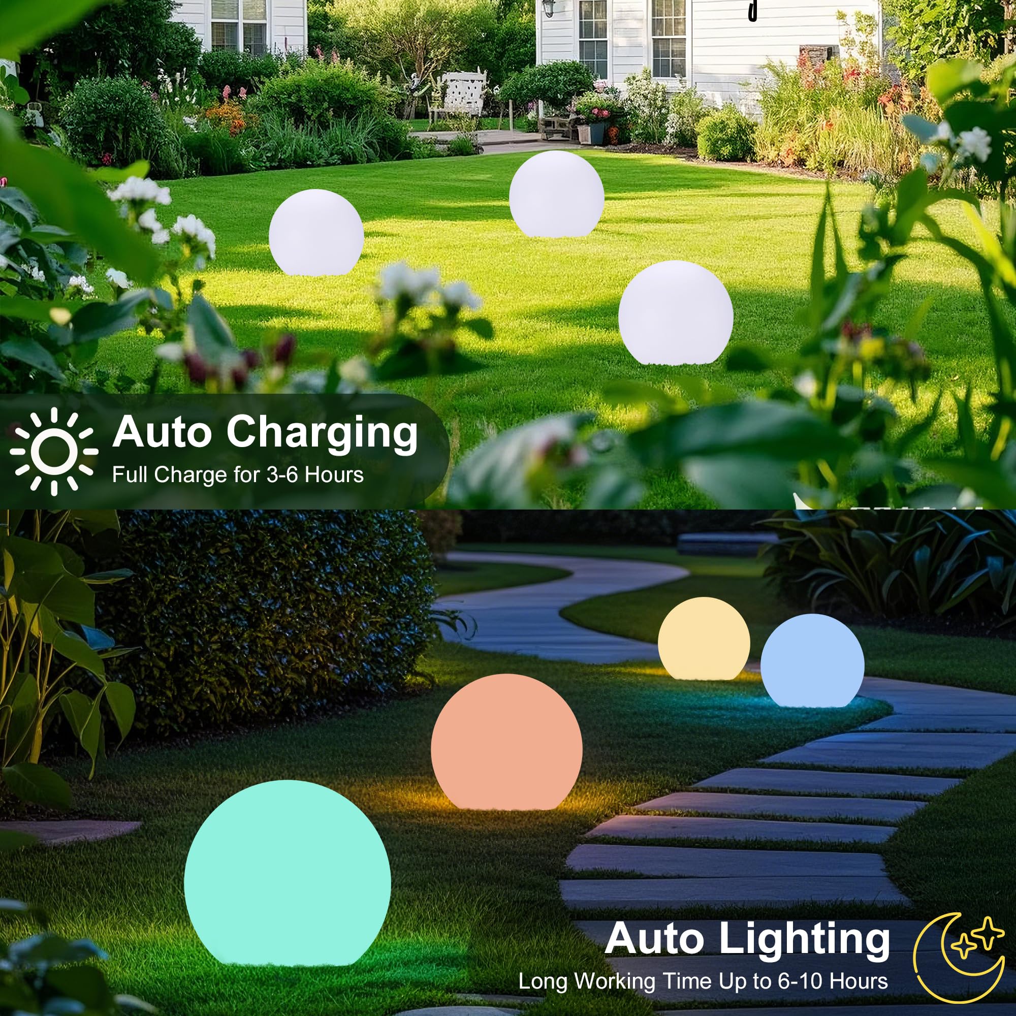Fastruggle 12 Inch Solar Ball Light, Solar Rechargeable Globe Light,16 RGB Colors and Dimmable Globe Light with Remote,Decor for Patio,Garden,Yard,Beach,Pathway,Party Decorative Lighting 6