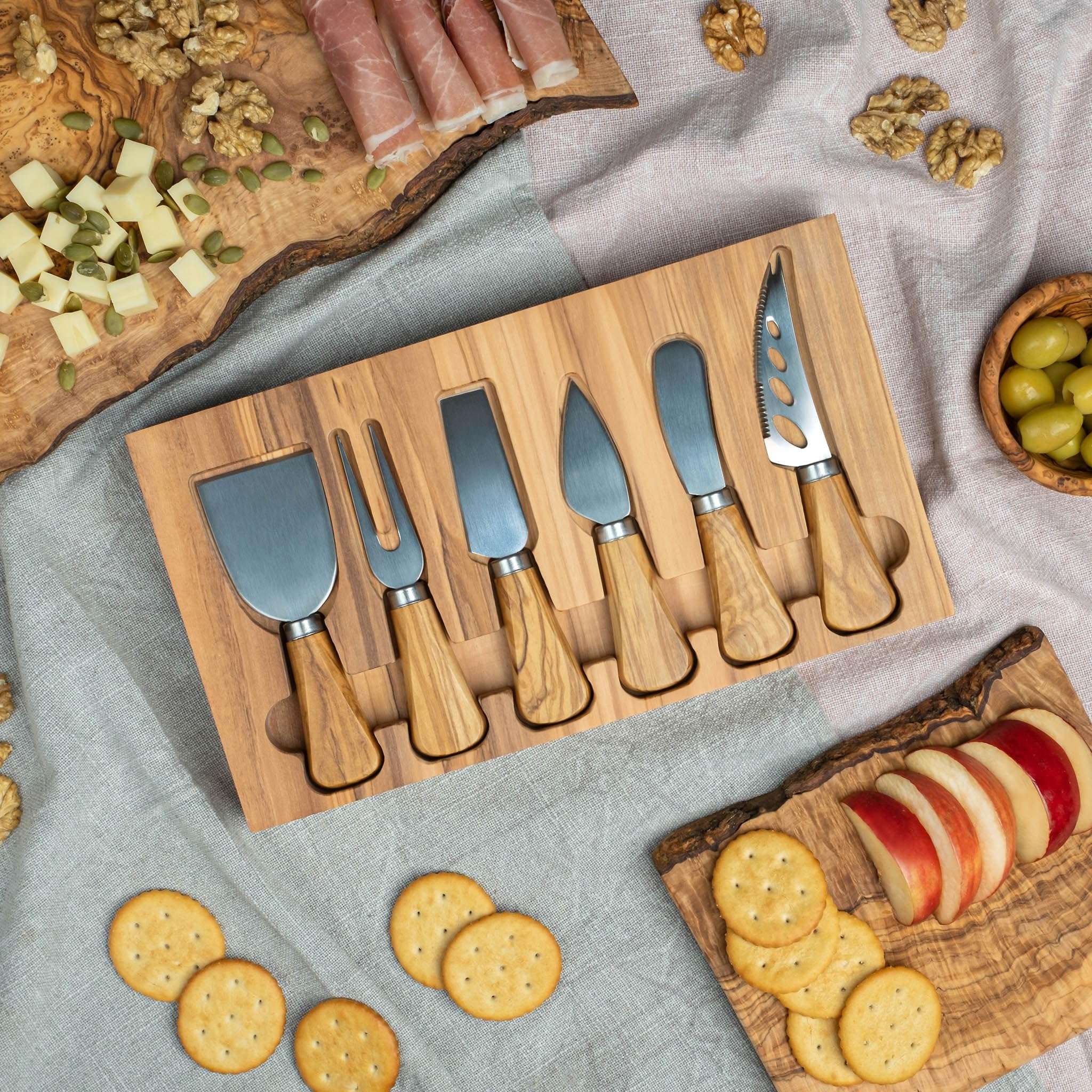 Forest Decor Cheese Knives Set with Premium Olive Wood Holder | Stainless Cheese Knifes for Charcuterie Board & Cheese Spread | Housewarming Gift for Party, Wedding, and Christmas - 6 Piece Set 3