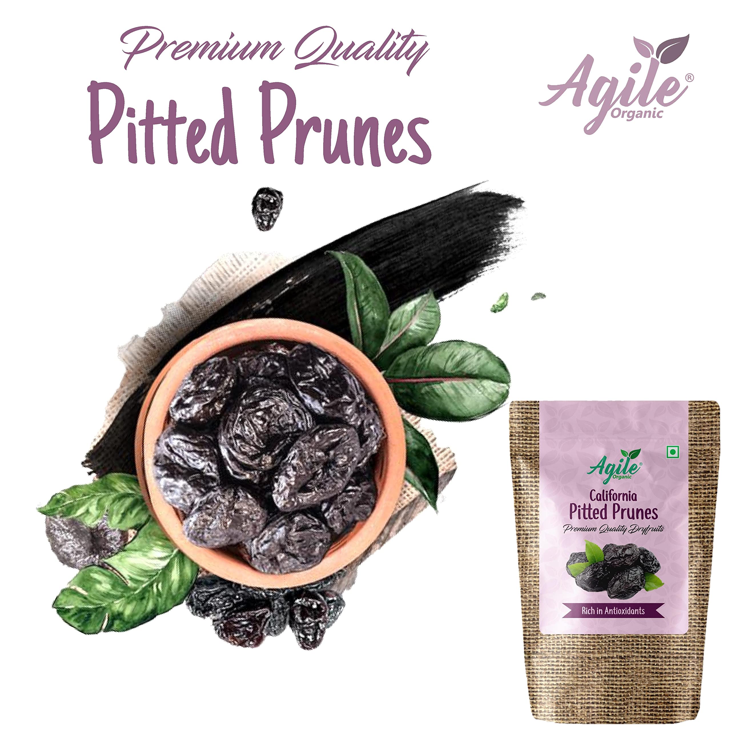 Agile Organic California Pitted Prunes - 1kg / 35.3oz | Imported Premium Dry Fruit | Unsweetened | 1 Kg Dried Plums | No Added Sugar | High in Fiber 3