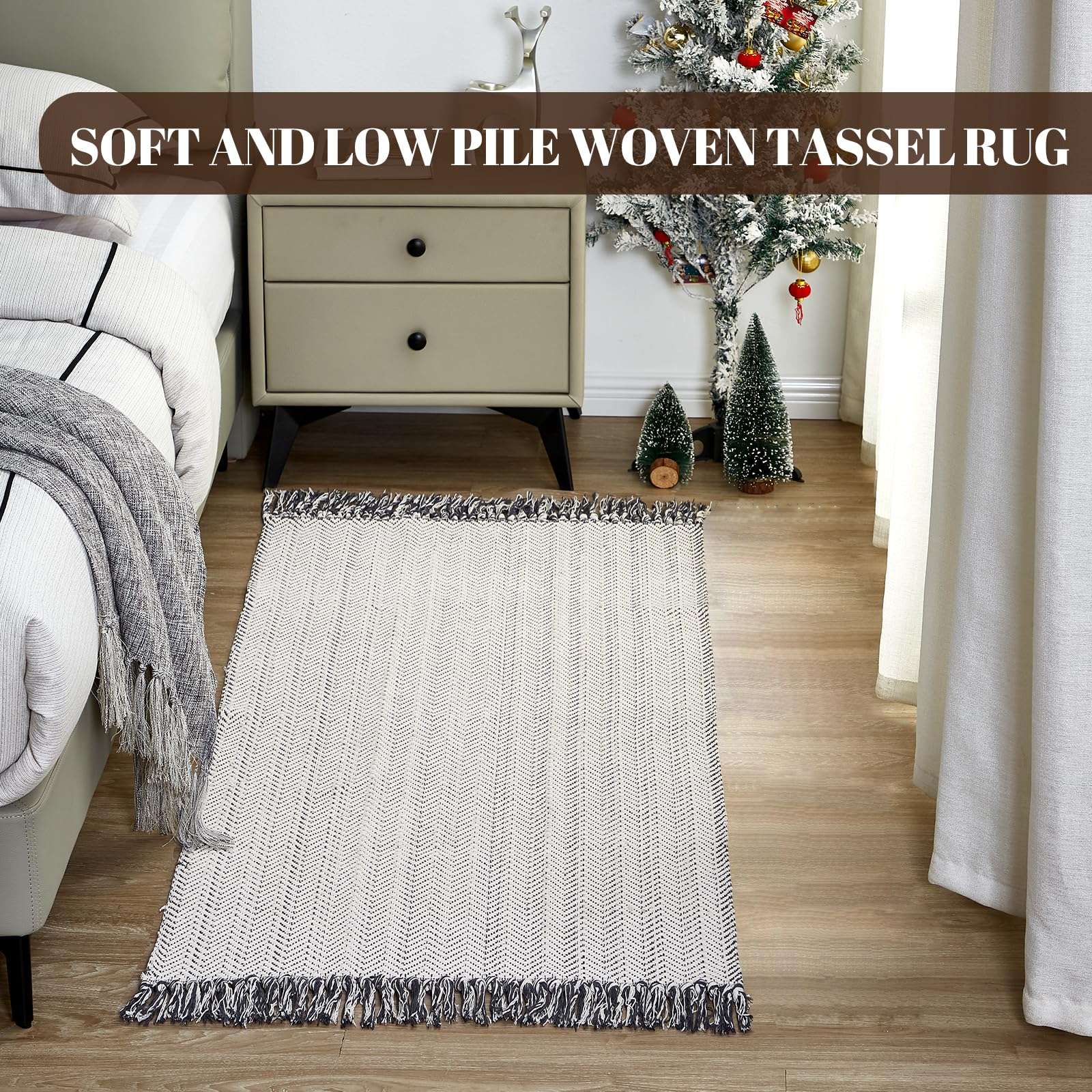 Sainthinn Rugs for Living Room, Modern Versatile Living Room Rug, Woven Rugs for Bedroom with Hand Knotted Tassels, Anti-Shedding Bedroom Rug with Firm Edges, 3x5 Rug for Living Rooms, Dining Rooms 4