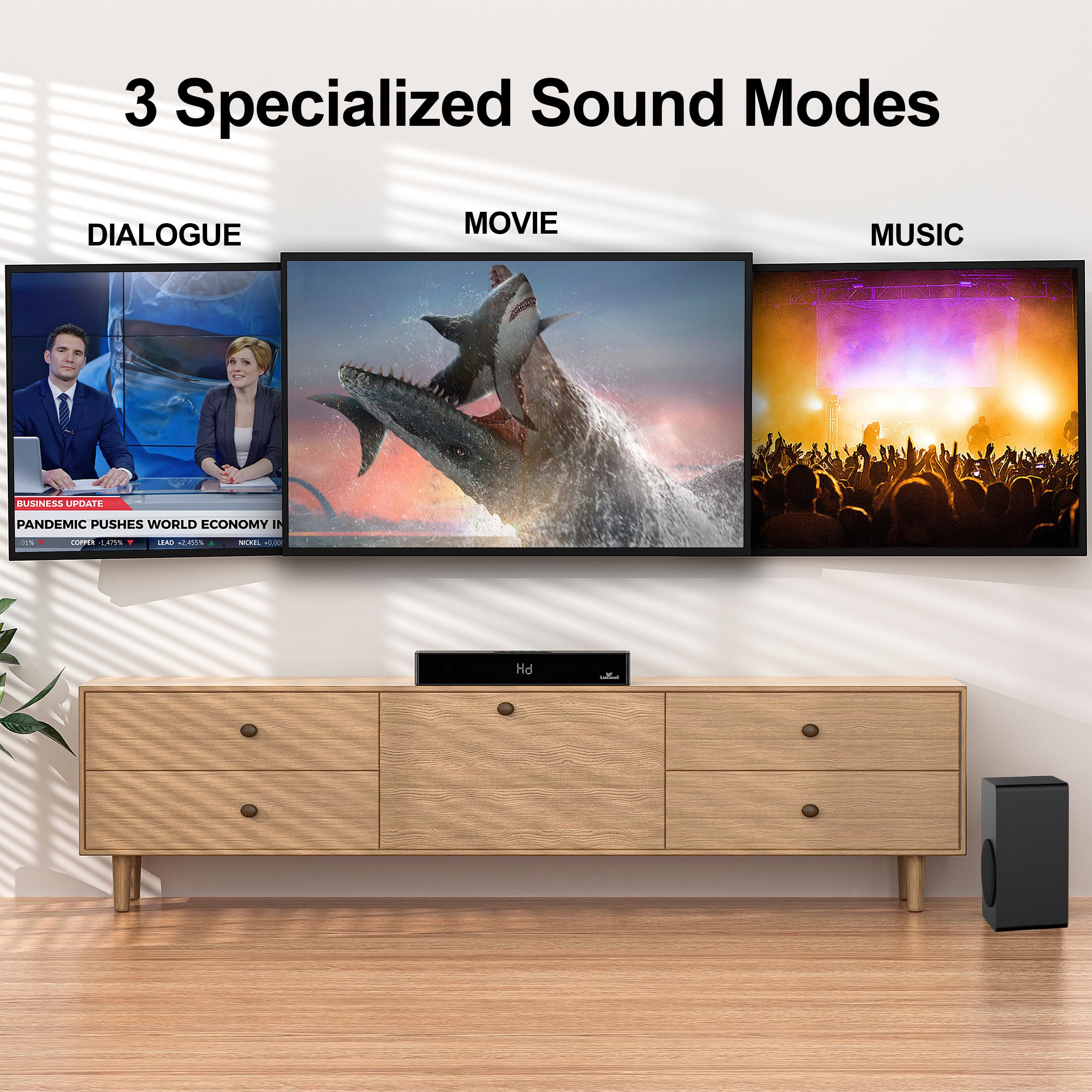 LARKSOUND 2.1 Soundbar with Subwoofer, 16" Sound Bar for TV with HDMI/Optical/AUX/Bluetooth/USB Connections 4