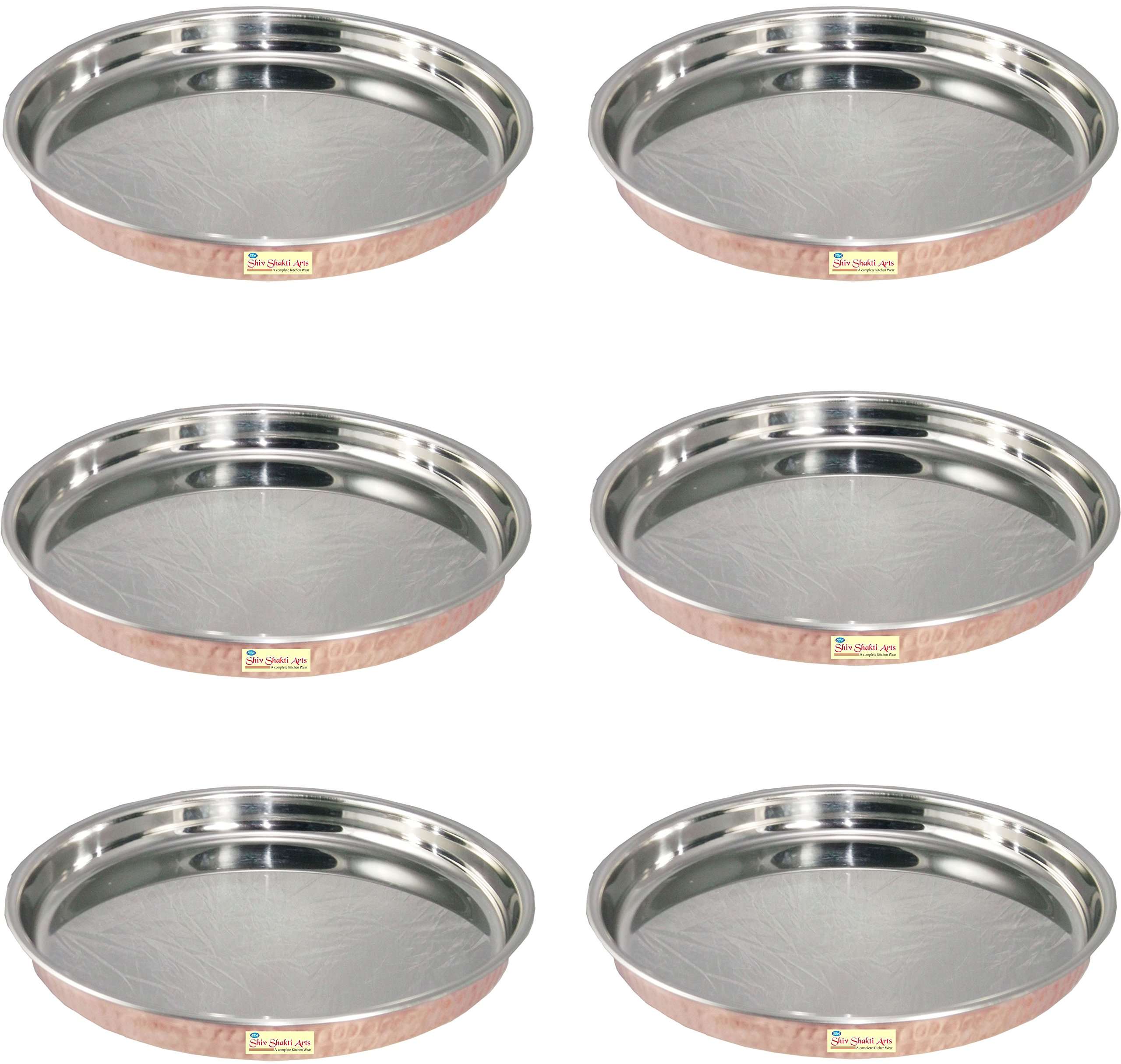 SHIV SHAKTI ARTS Handmade Set of 6 Steel Copper Thali Plate for Dinnerware Diameter=12"inch 1