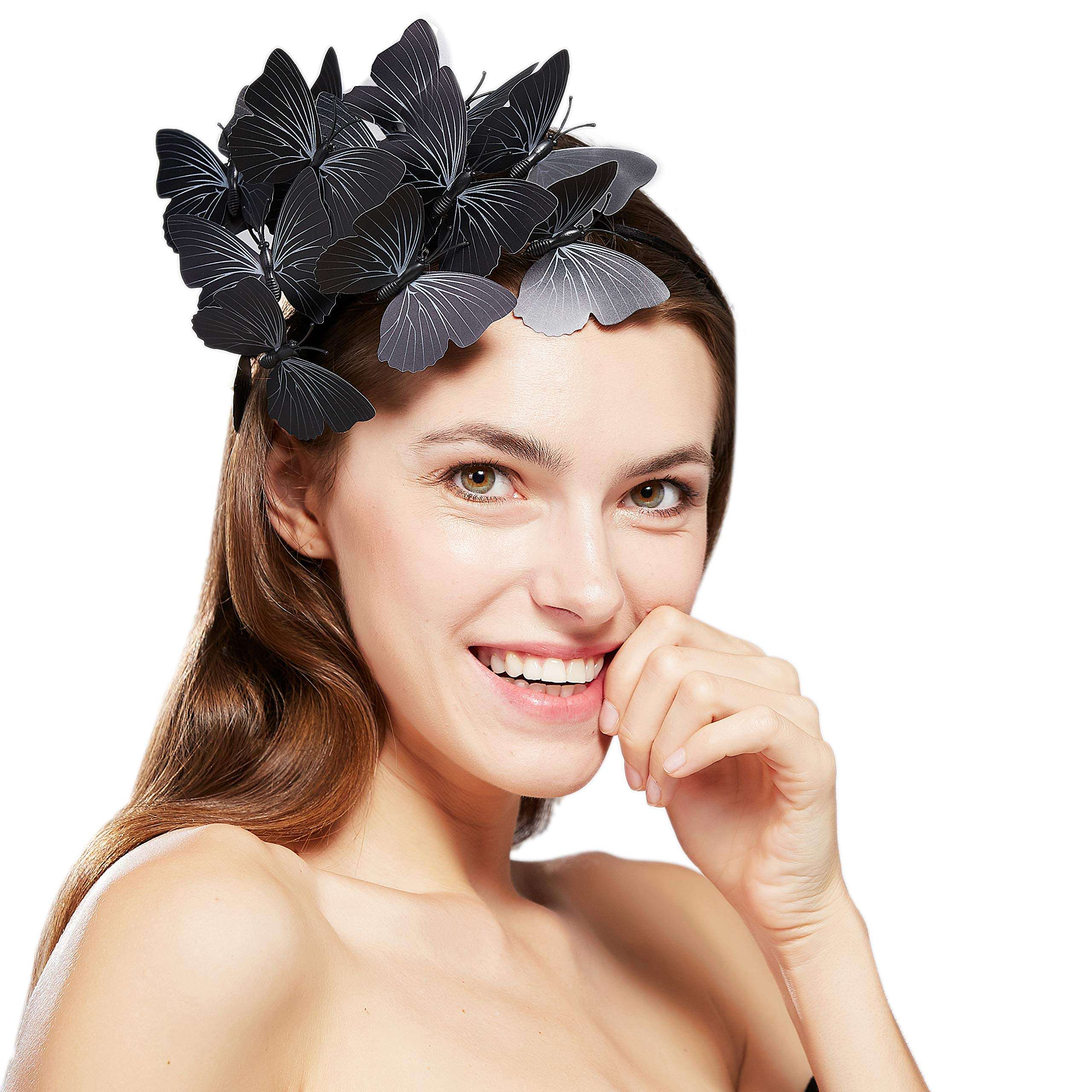 Coucoland Butterfly Fascinator Headband for Women Wedding Tea Party Hair Accessory (Black) 3