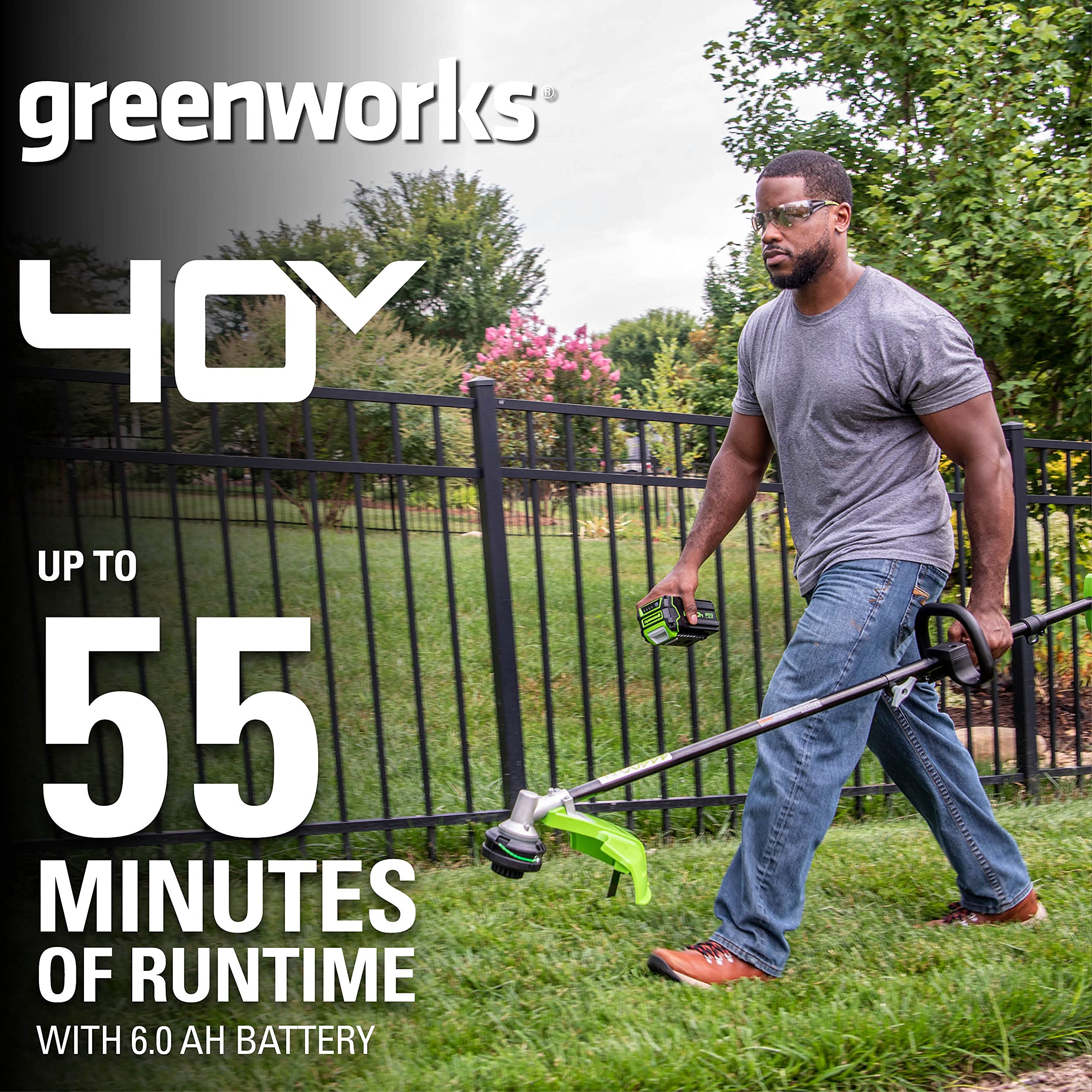 Greenworks 40V 14 inch (Attachment Capable) String Trimmer, 6.0Ah Battery and Charger Included ST-140-A 4