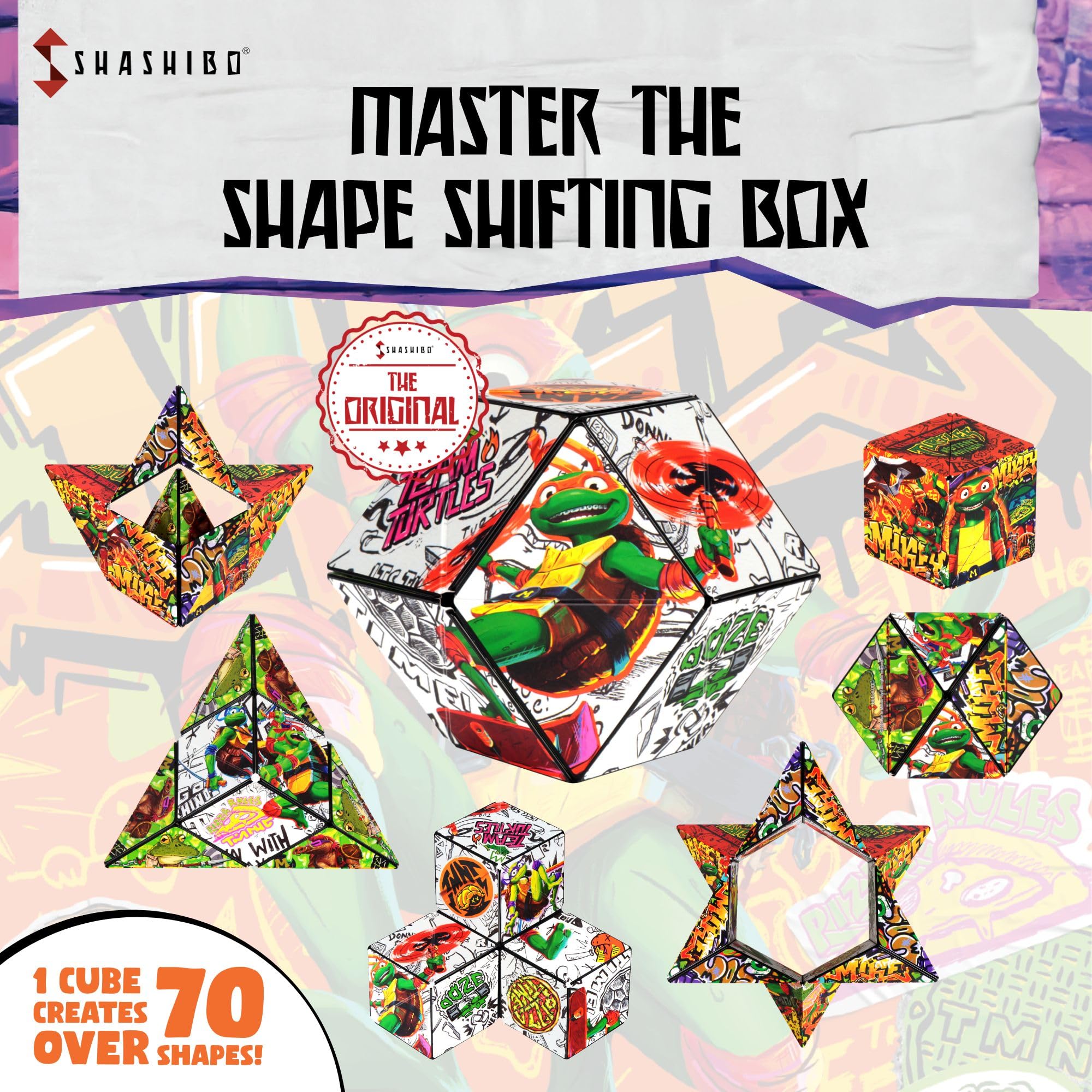 SHASHIBO Teenage Mutant Ninja Turtles Shape Shifting Box - STEM Magnetic Fidget Cube That Transforms Into Over 70 Shapes, Download Fun in Motion Toys Mobile App (Mikey) 5