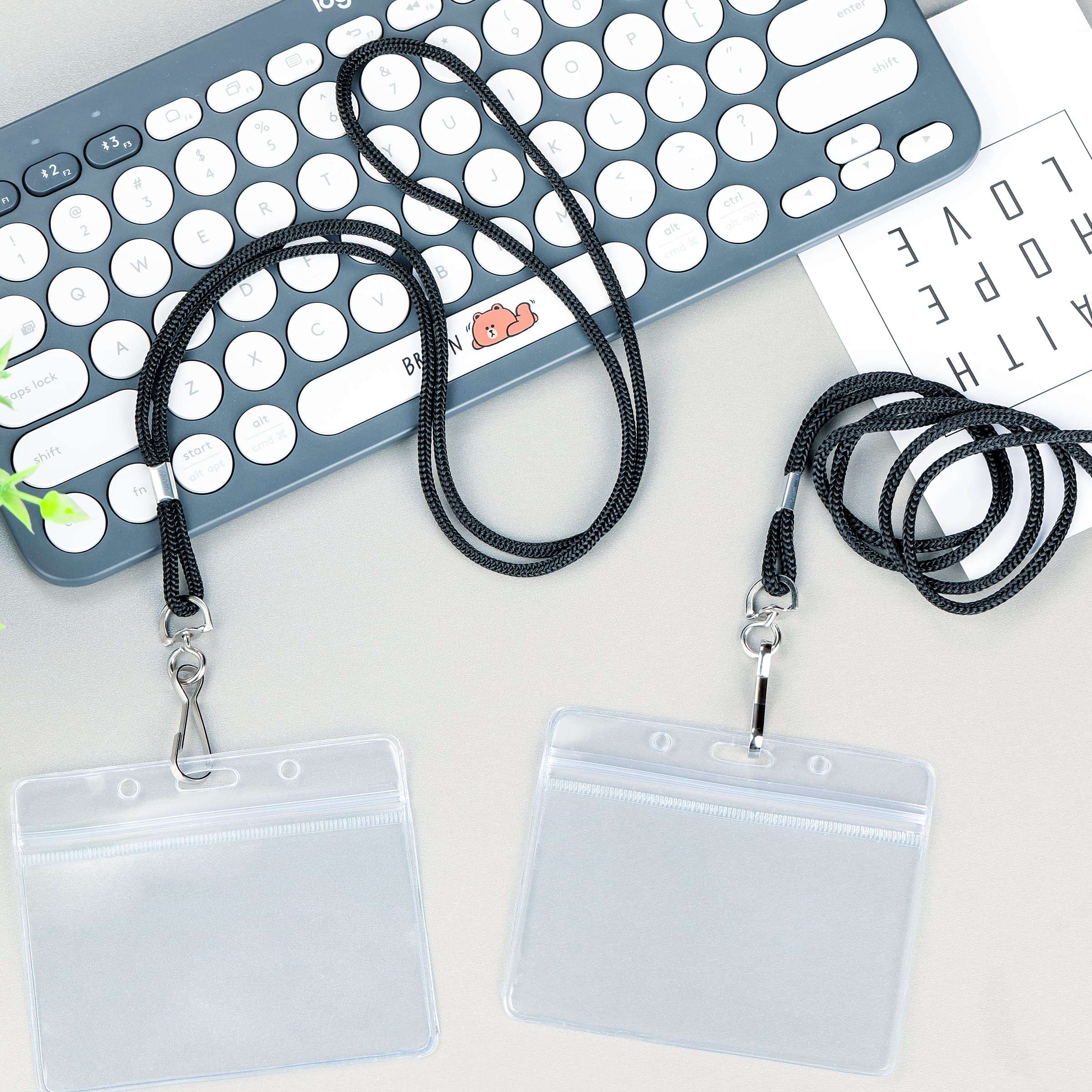 50Pcs Clear Plastic Horizontal Name Tags Badge ID Card Holders and 50Pcs Black Lanyards with Swivel Hook 6