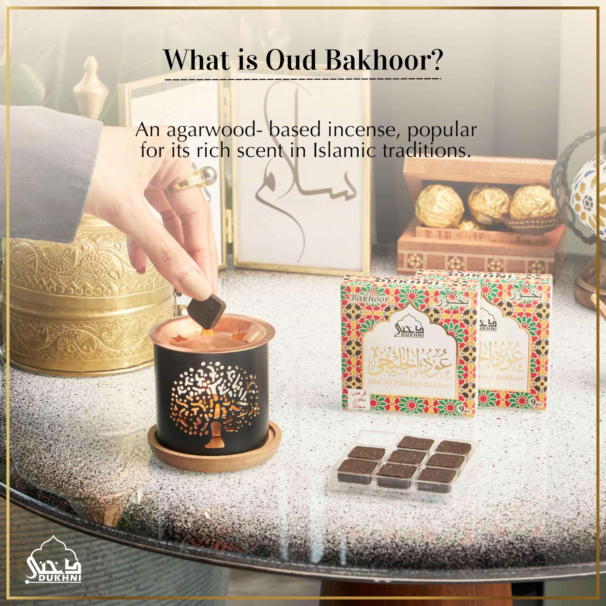 Dukhni Oud Al Khaleeji Bakhoor Set | 9 Piece Each & Tree Burner | Arabic Incense | Deep Oud Blend | Perfect for Prayer Time, Relaxation & Meditation | Perfect Diwali Gift for Employees 4