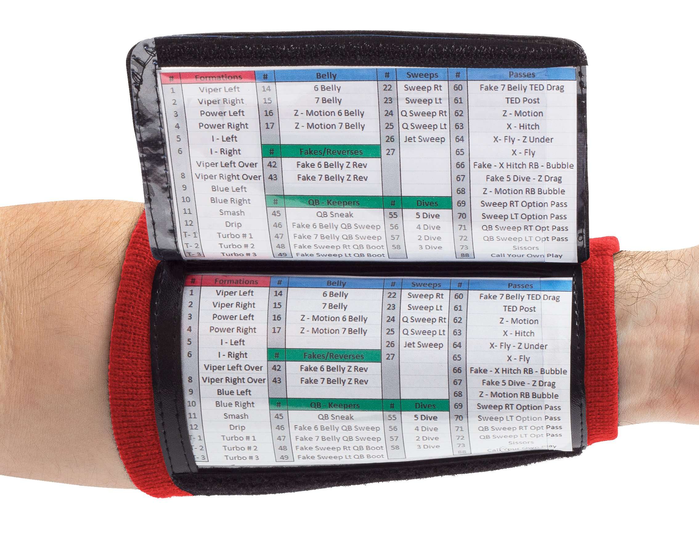 WristCoaches Football Play Wristbands - Youth Quarterback Gear - Wristband Playbook - Softball Wristbands for Signs Red 3