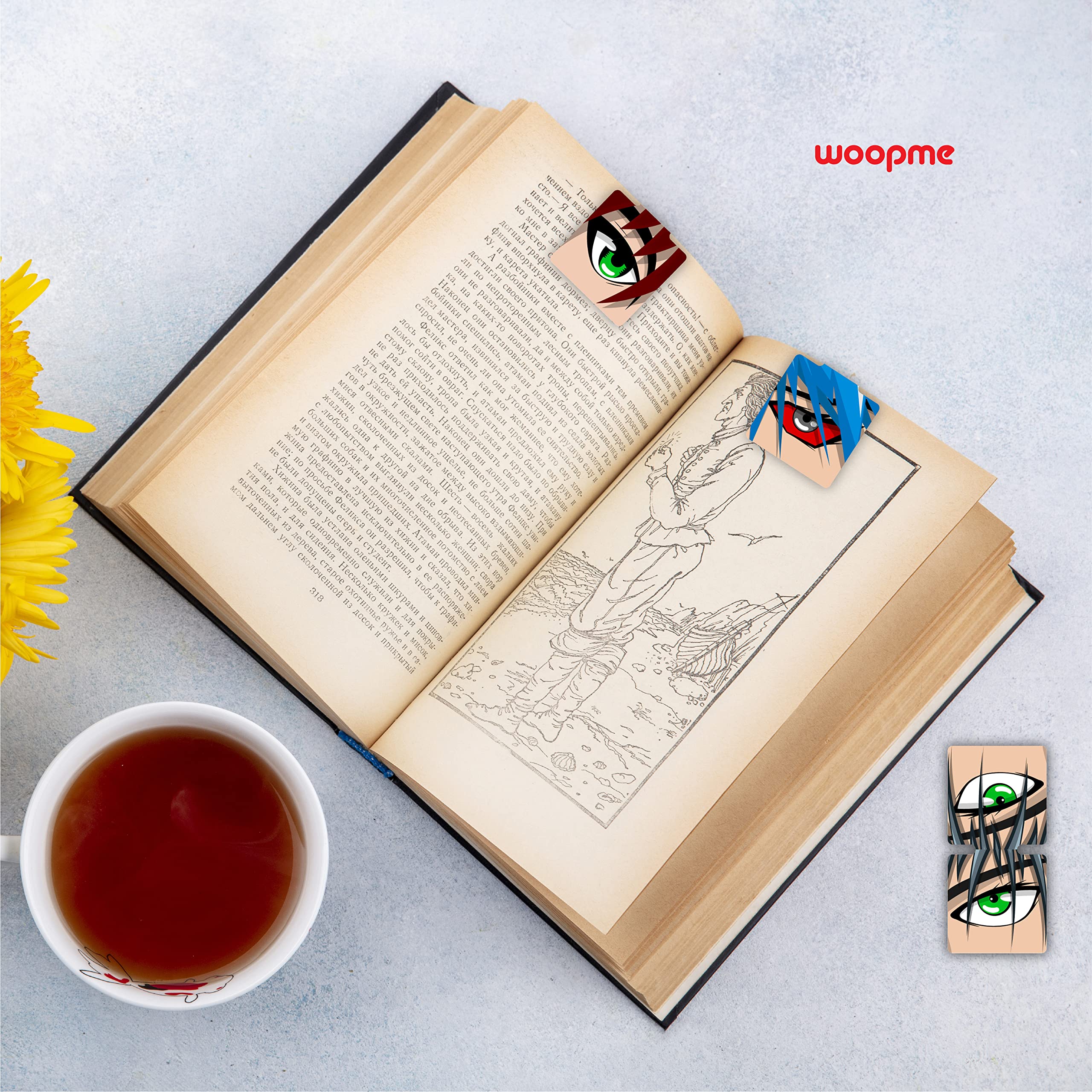 woopme® Cartoon Anime Eyes Printed Magnetic Bookmark for Students Boys Girls Kids Book Lovers Readers Gift Magnetic Page Clips Folding 5 PCs 4
