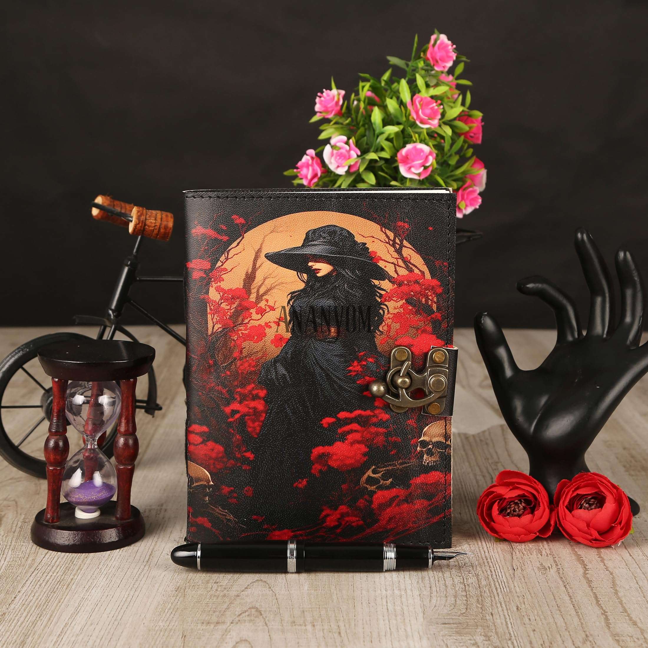 ANANYOM Leather Journal Notebook for Writing Gift Set, Arciero Storica vintage Leather Journal (Multi colour) Notebook With 200 Blank White Paper, Unruled, Brass Clasp Lock Journal for Women 3