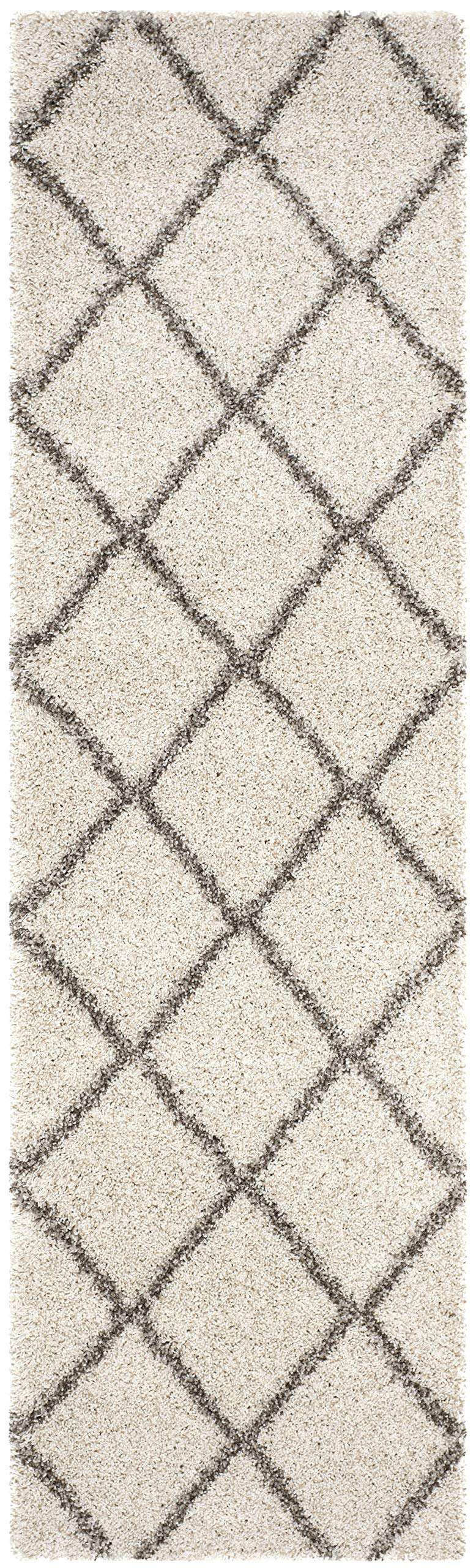 SAFAVIEH Hudson Shag Collection Runner Rug - 2'3" x 6', Ivory & Grey, Modern Trellis Design, Non-Shedding & Easy Care, 2-inch Thick Ideal for High Traffic Areas in Living Room, Bedroom (SGH281A) 3