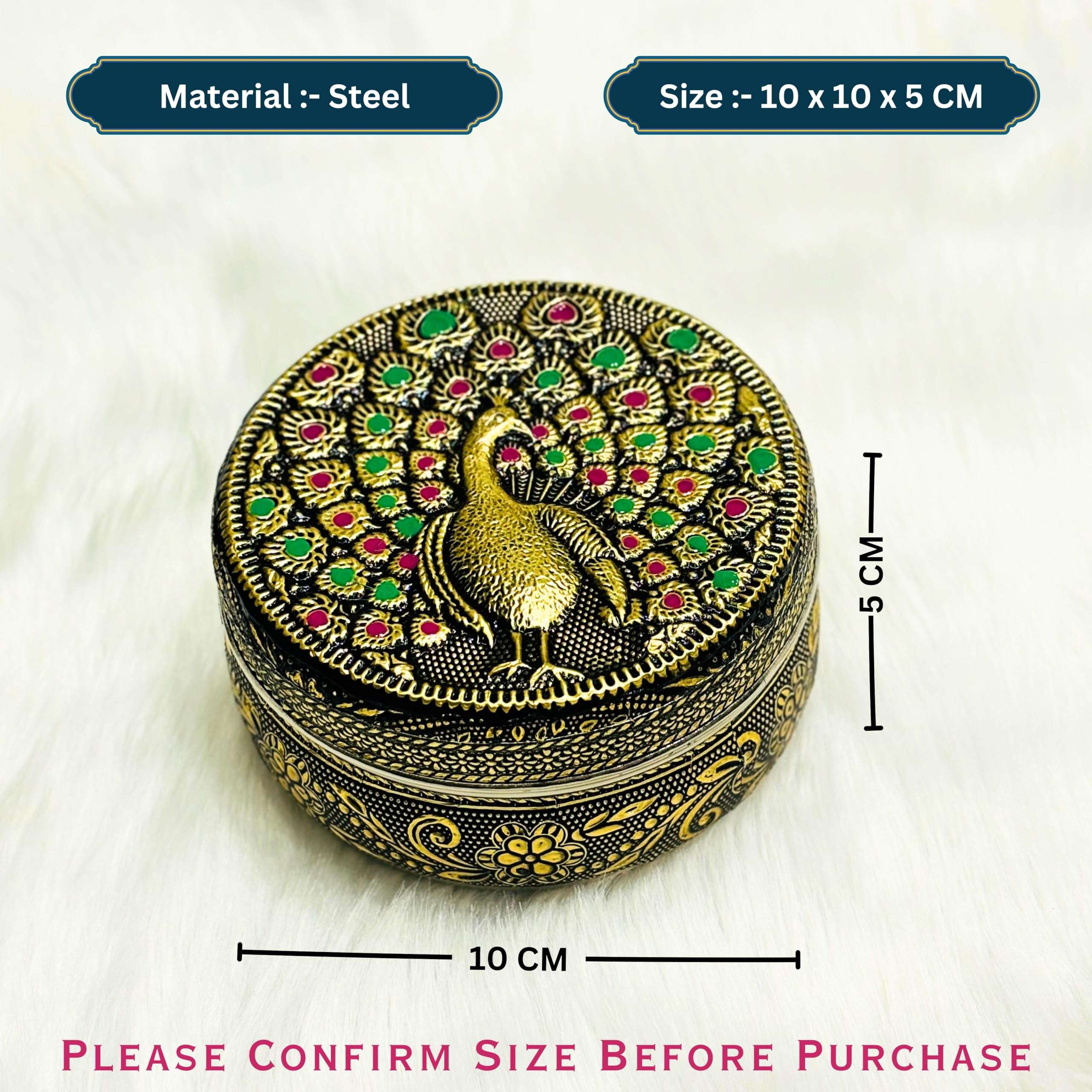 NAVRANG Stainless Steel Meenakari Container Box Chapati/Roti/Laddu/Puri Storage Box Return Gift Box, Poori Box Decorative Utensils Container (Pack of 8) 6