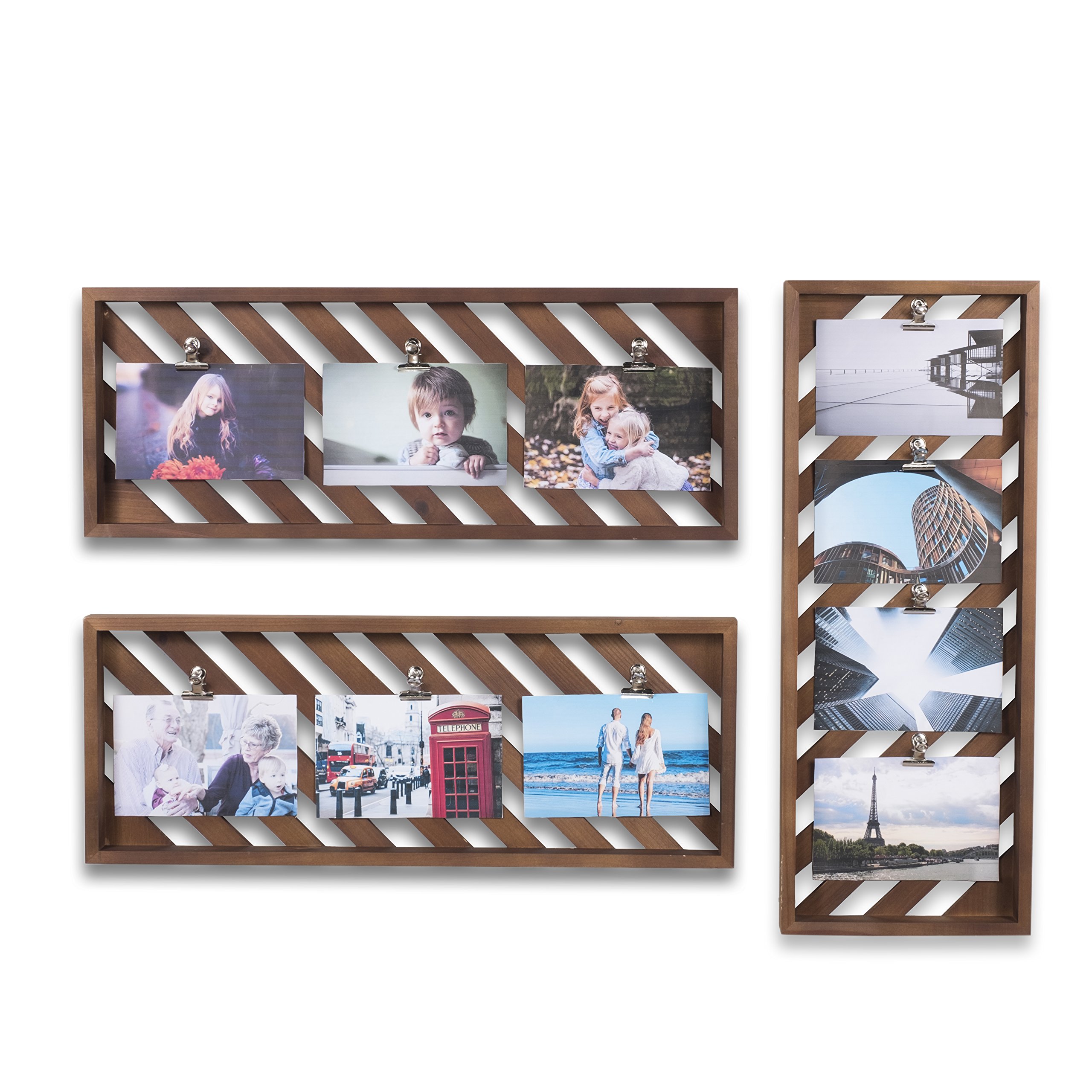 brightmaison Rustic Wood Picture Photo Display Clip Board with Clips 23 Inch Wall Decor Collage Artworks Prints Multi Pictures Hanging Organizer (Walnut) 4