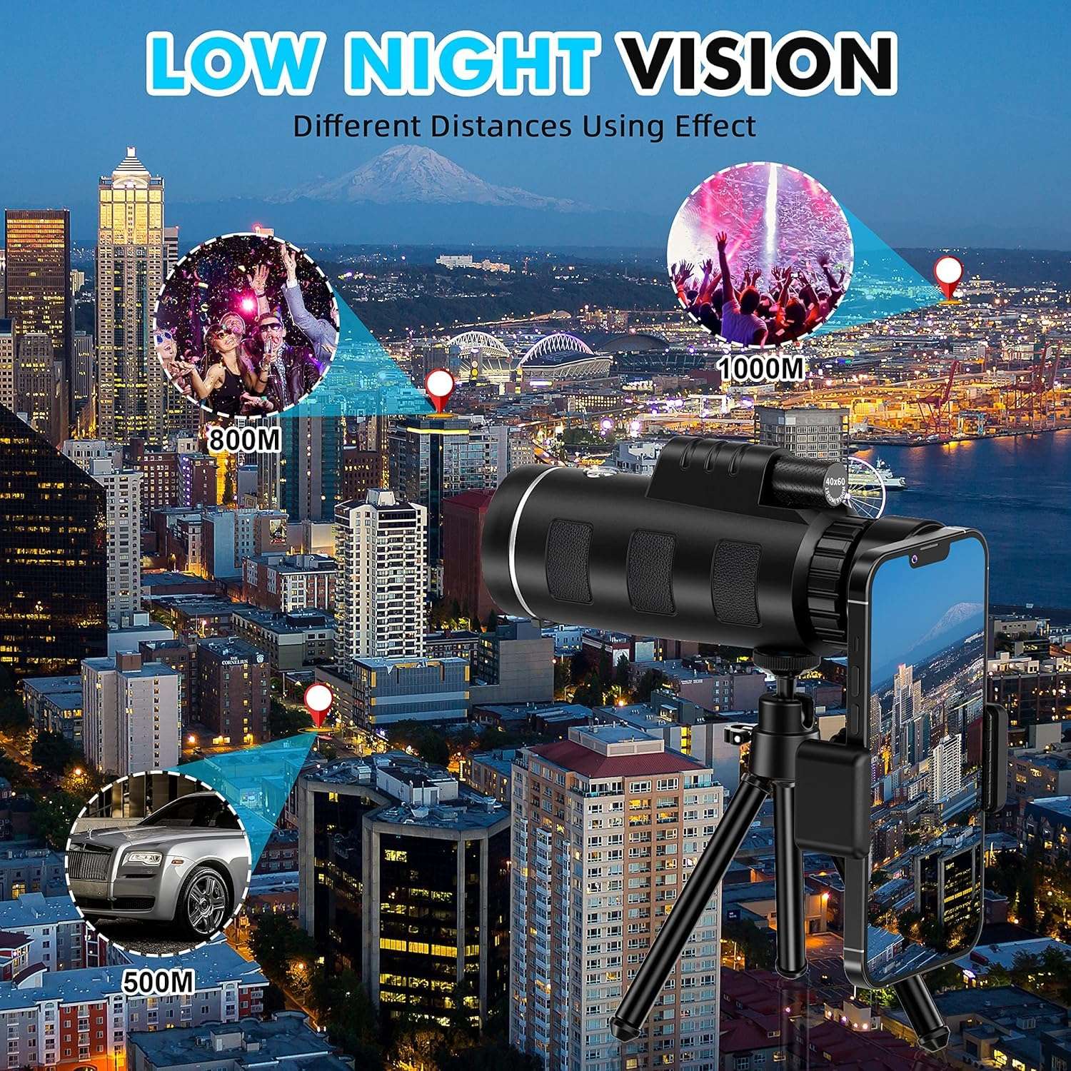 40x60 Monocular Telescope with Smartphone Adapter, Telescope for Adults High Powered, Monocular for Adults, Compact Low Light Vision for Wildlife, Hunting, Camping, Travel &Outdoor Adventures 6