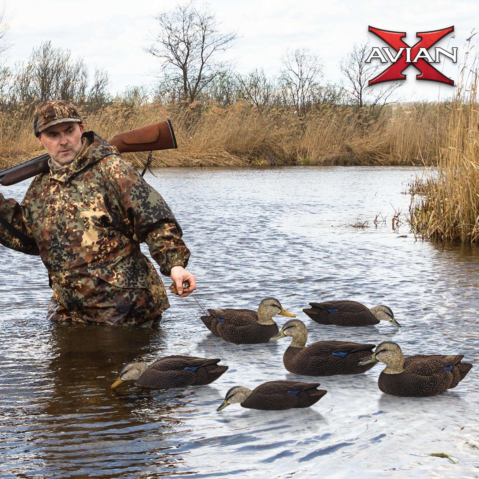 Avian X Topflight Black Realistic Duck Decoy Sets with Flocked Bodies, 6 Unique Postures, Weight Forward Swim Keel, & Durable No Flake Finish 6