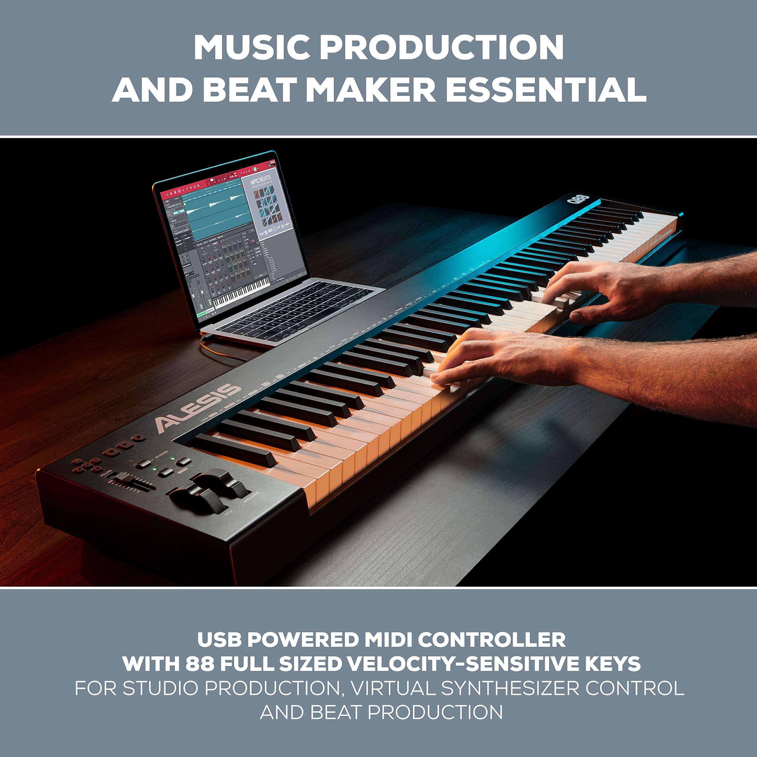 Alesis Q88 MKII - 88 Key USB MIDI Keyboard Controller & Yamaha OEM PKBX2 Double-Braced Adjustable X-Style Keyboard Stand 4