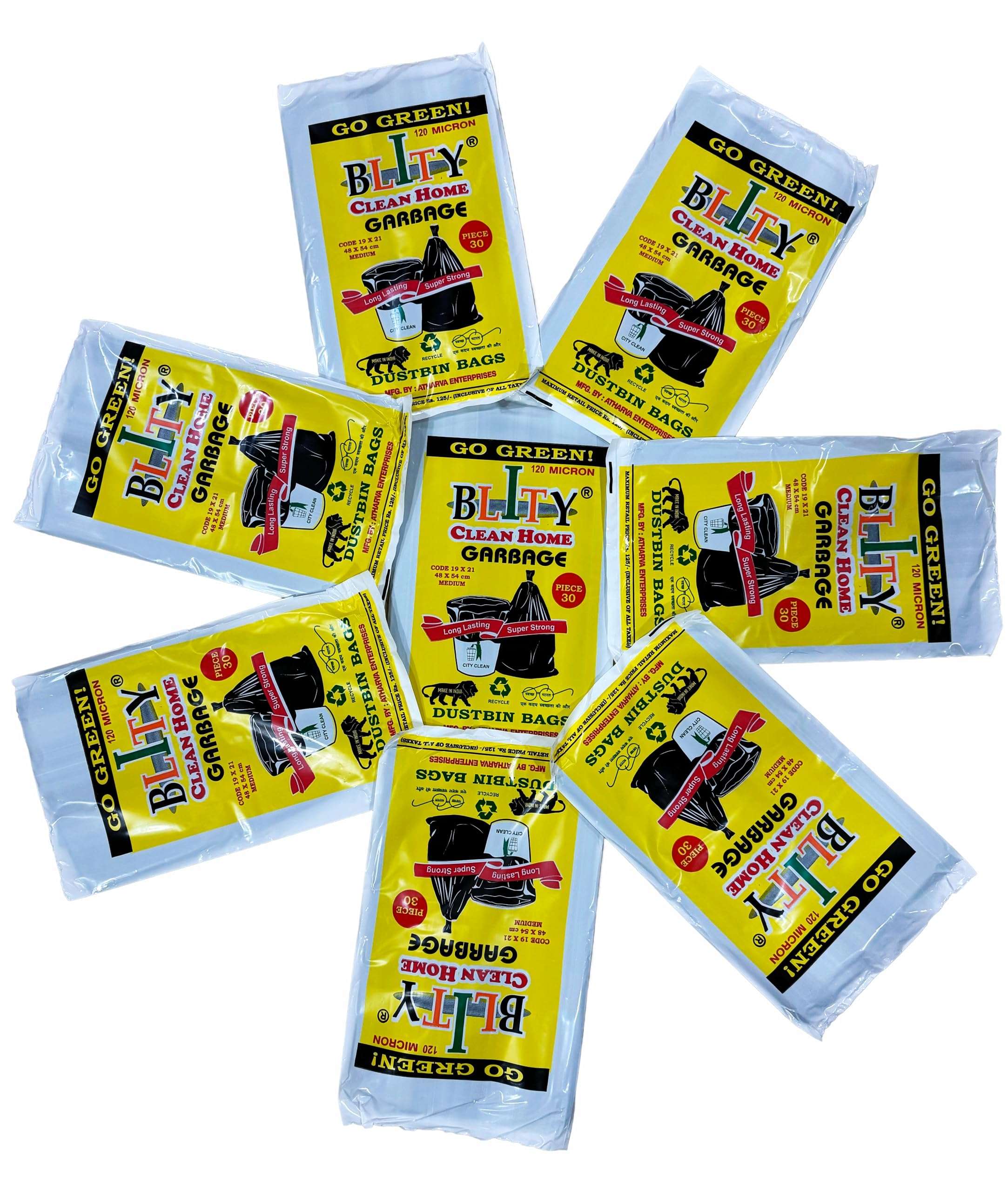 BLITY Plastic Garbage Bags | Dustbin Bags Medium Size | Black | 19 X 21 Inch | 8 Packs Of 30 Pcs | Total 240 Pcs Garbage Bags Medium Size, 240 Count 1