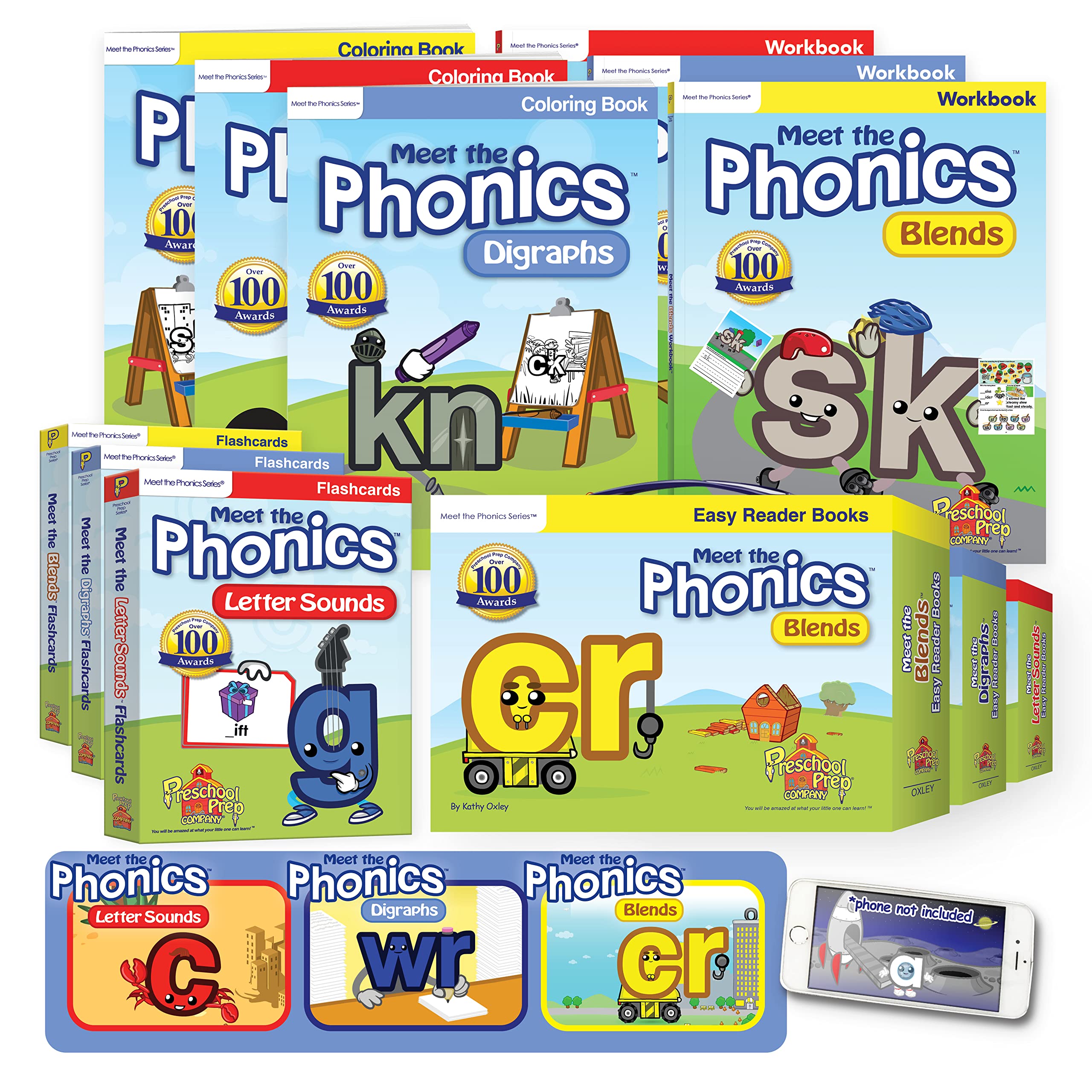 Meet the Phonics BIG SET! – Bundle with Letter Sounds, Digraphs & Blends: 3 Sets of Easy Reader Books, 3 Workbooks, 3 Coloring Books, 3 Sets of Flashcards + Video Downloads! 1