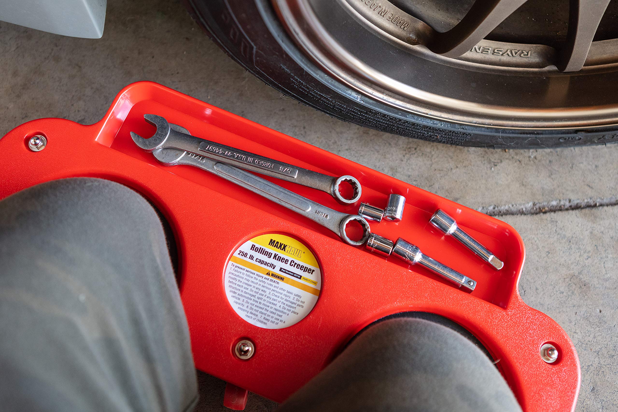 MaxWorks MaxxHaul 80748 Rolling Knee Creeper/Pads ABS High-Impact Frame, 5 Swivel Castors, Tool Tray Holder, multi-color, Small 5