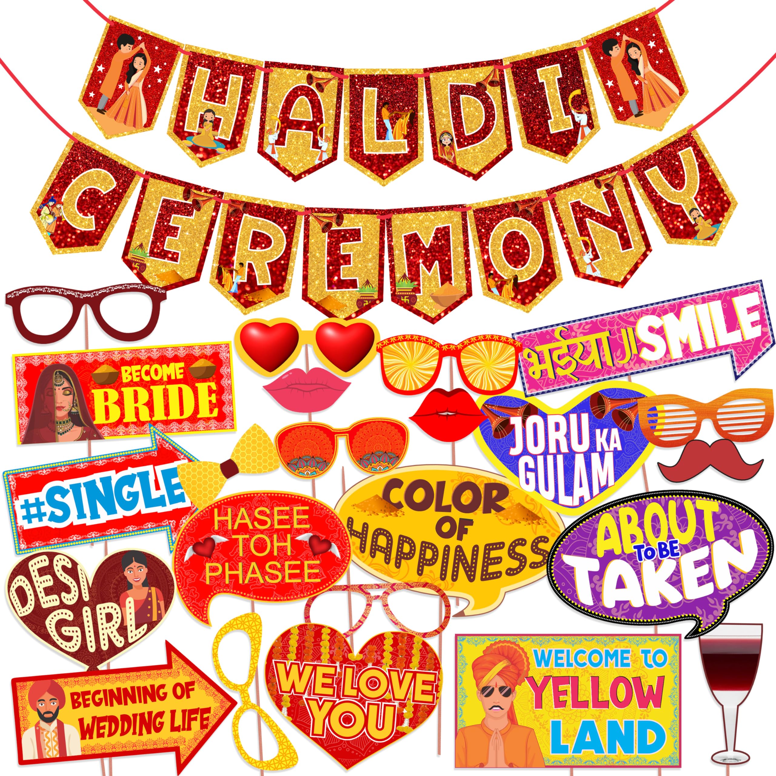 Wobbox Haldi Ceremony Decorations Items, Haldi Mehandi Decoration Items for Marriage (FP4655)