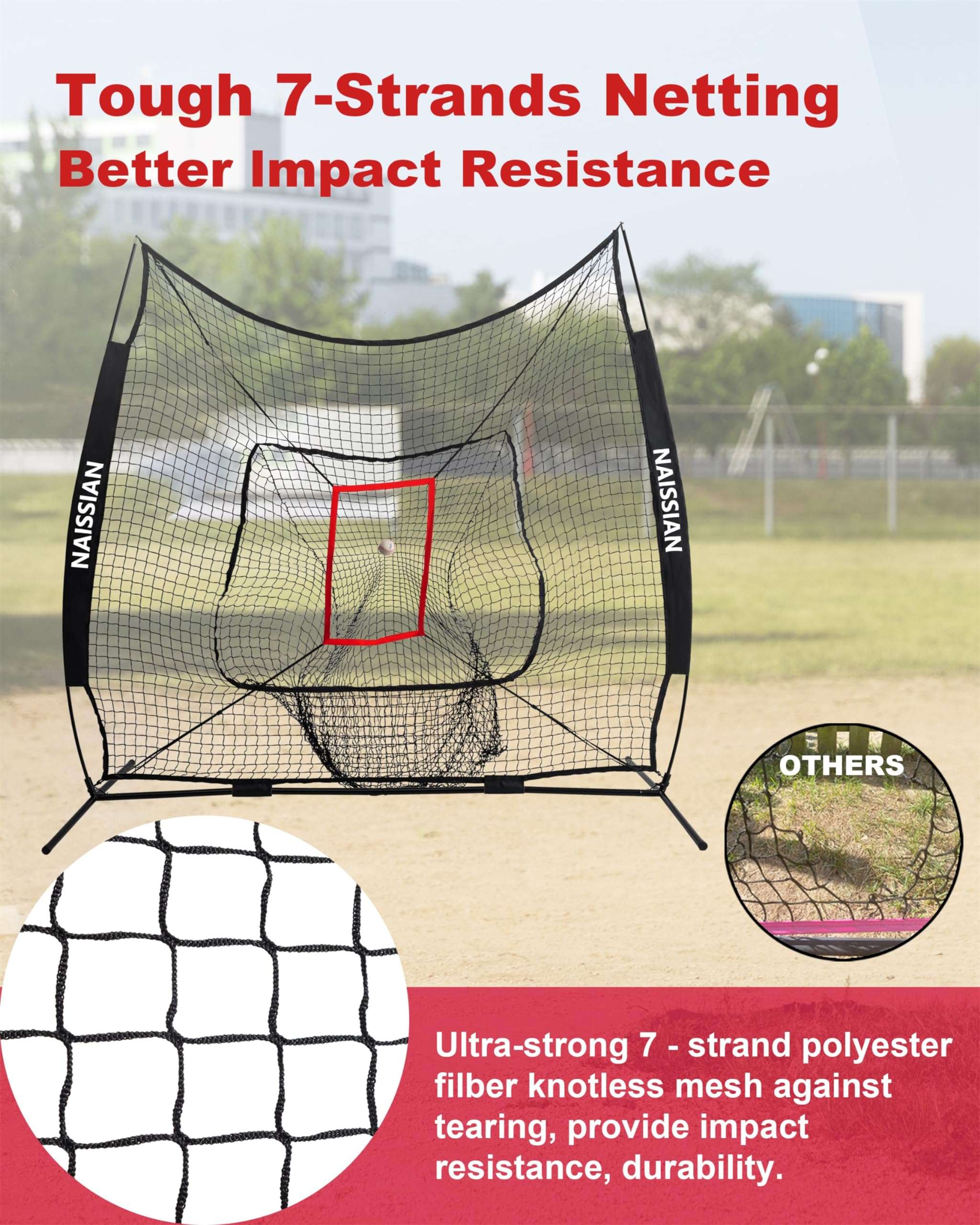 Replacement 7'x7' Baseball Batting and Pitching Net with Adjustable Strike Zone,7 Strand Polyester Baseball Cage Net for Softball Hitting and Throwing Practice,Batting Nets for Backyard (Net Only) 5
