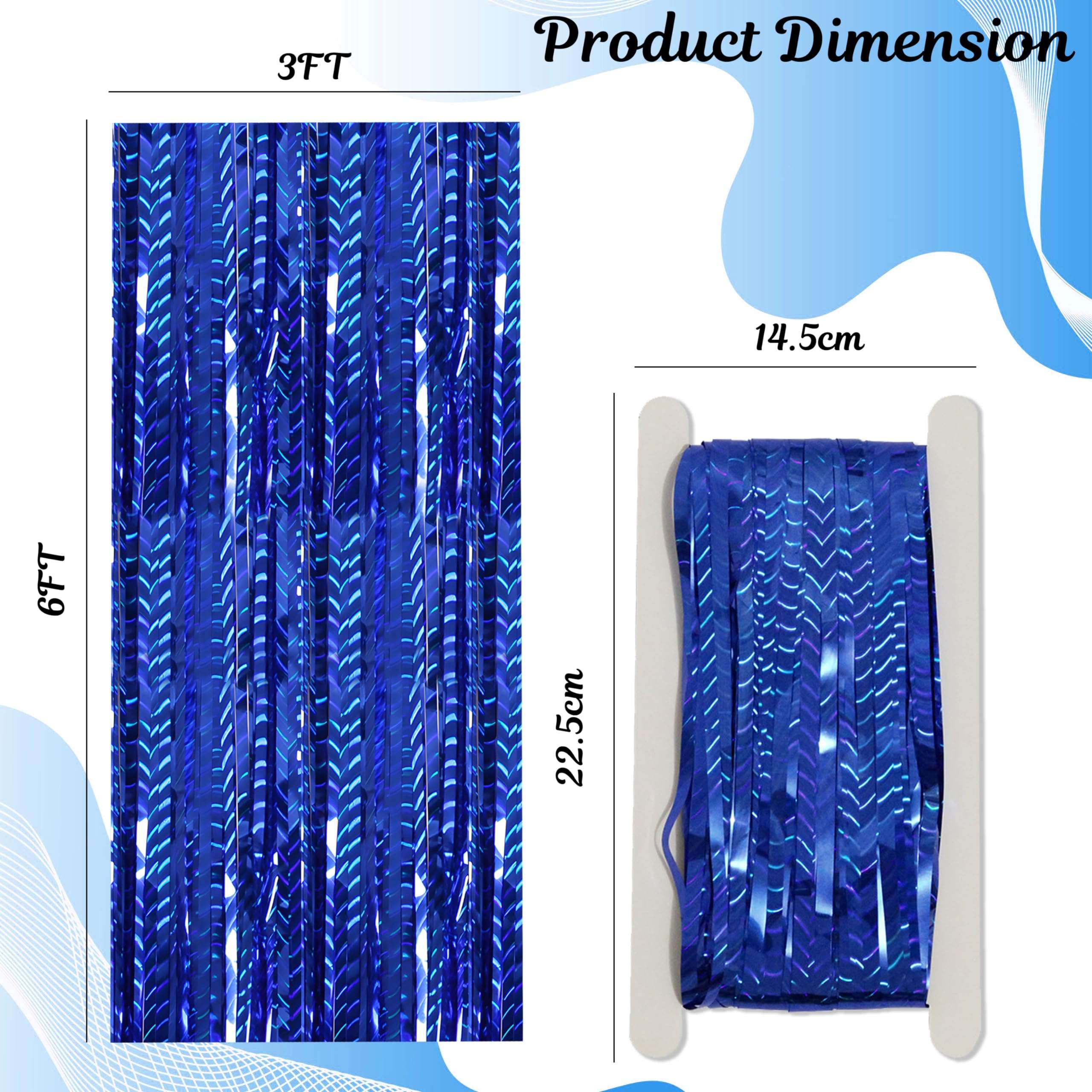 Wobbox Big 3Ft X 6Ft Foil Curtains for Birthday Decoration Items, Backdrop Curtain For Decoration, Party Backdrop Decoration, Foil Fringe Decoration for Anniversary (Blue) (Pack of 5) 4