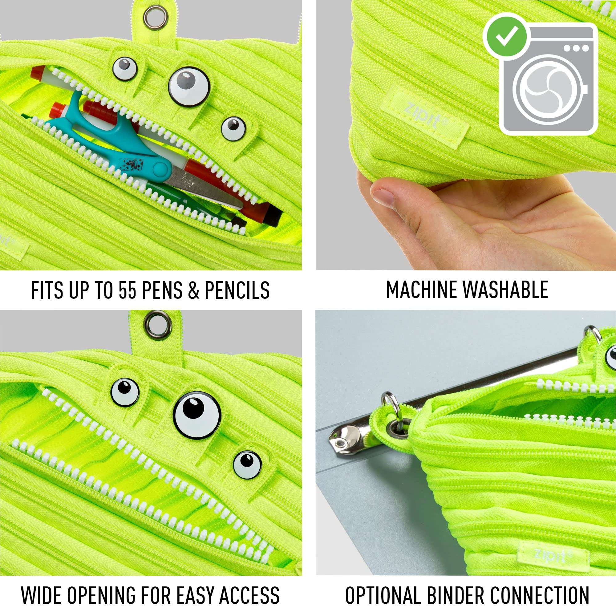 ZIPIT Monster 3-Ring Pencil Case, Lime 3
