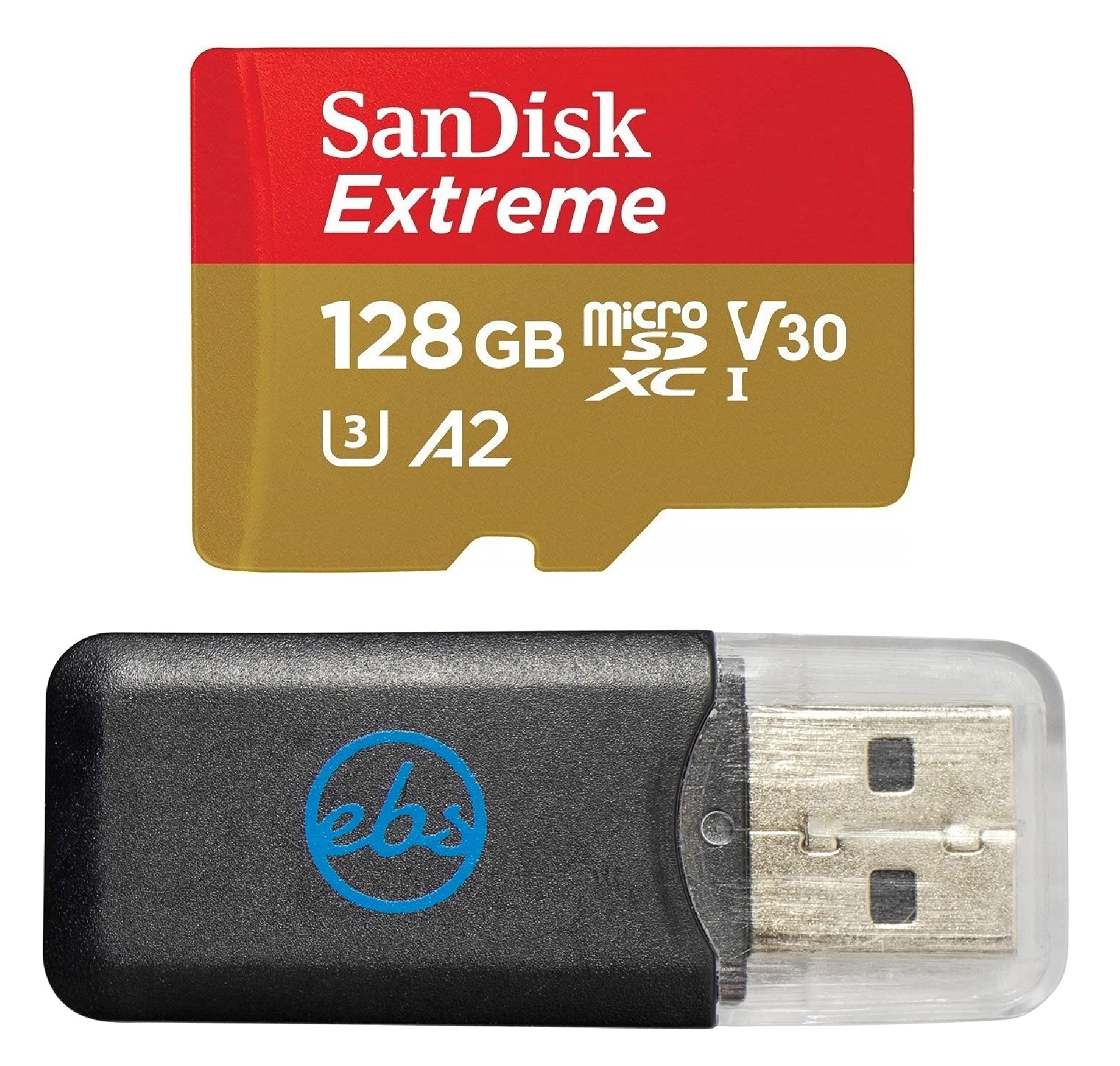 SanDisk MicroSDXC 128GB UHS-I Extreme Card Compatible with GoPro Hero (2024) and Hero 13 Action Cameras (SDSQXAA-128G-GN6MN) Bundle with (1) Everything But Stromboli MicroSDXC Card Reader 1