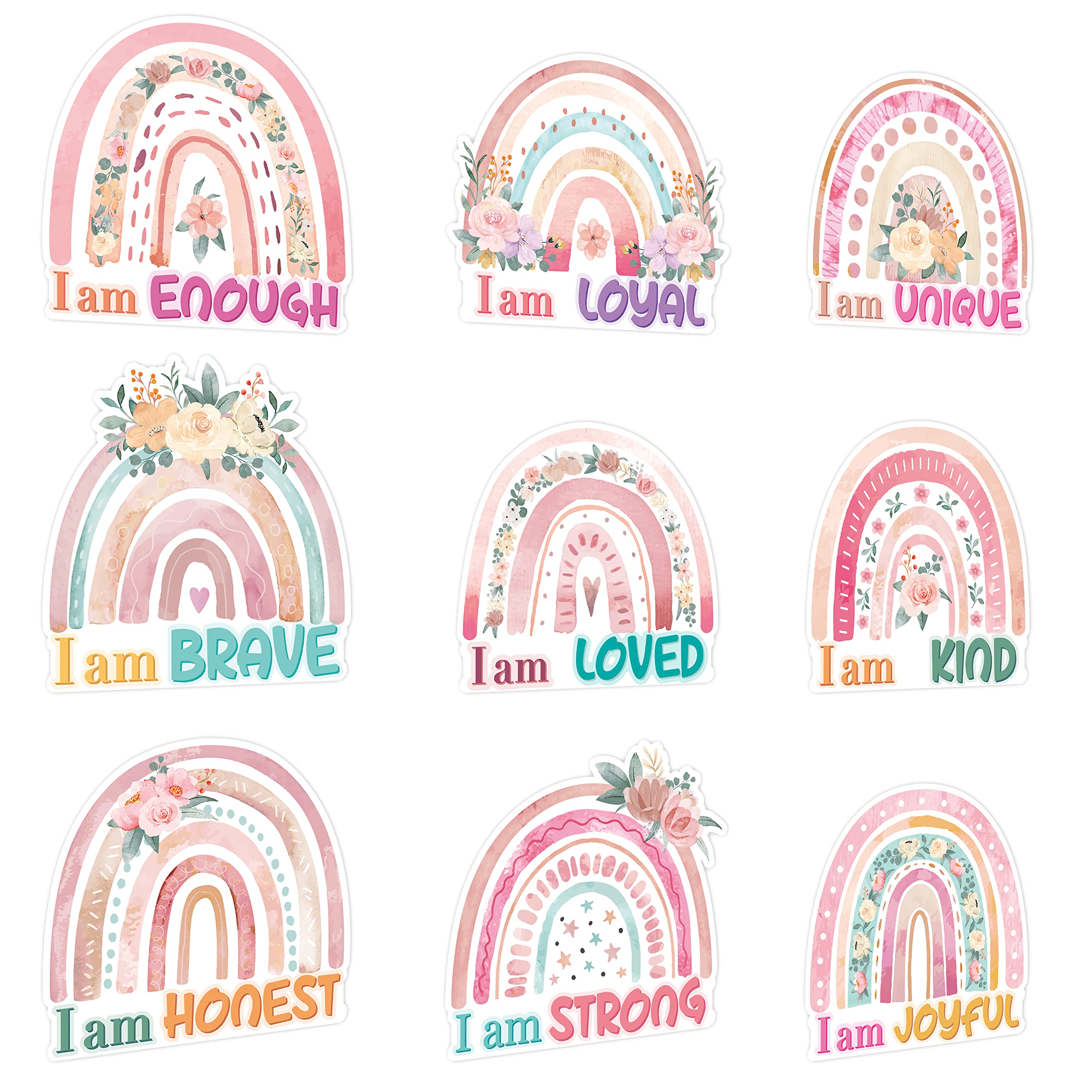 CY2SIDE Motivational Cutouts Bulletin Board - 63pcs Boho Rainbow Positive Sayings Cutouts with Flower Growth Mindset Inspirational Quotes for School Classroom Bulletin Board Decoration 1