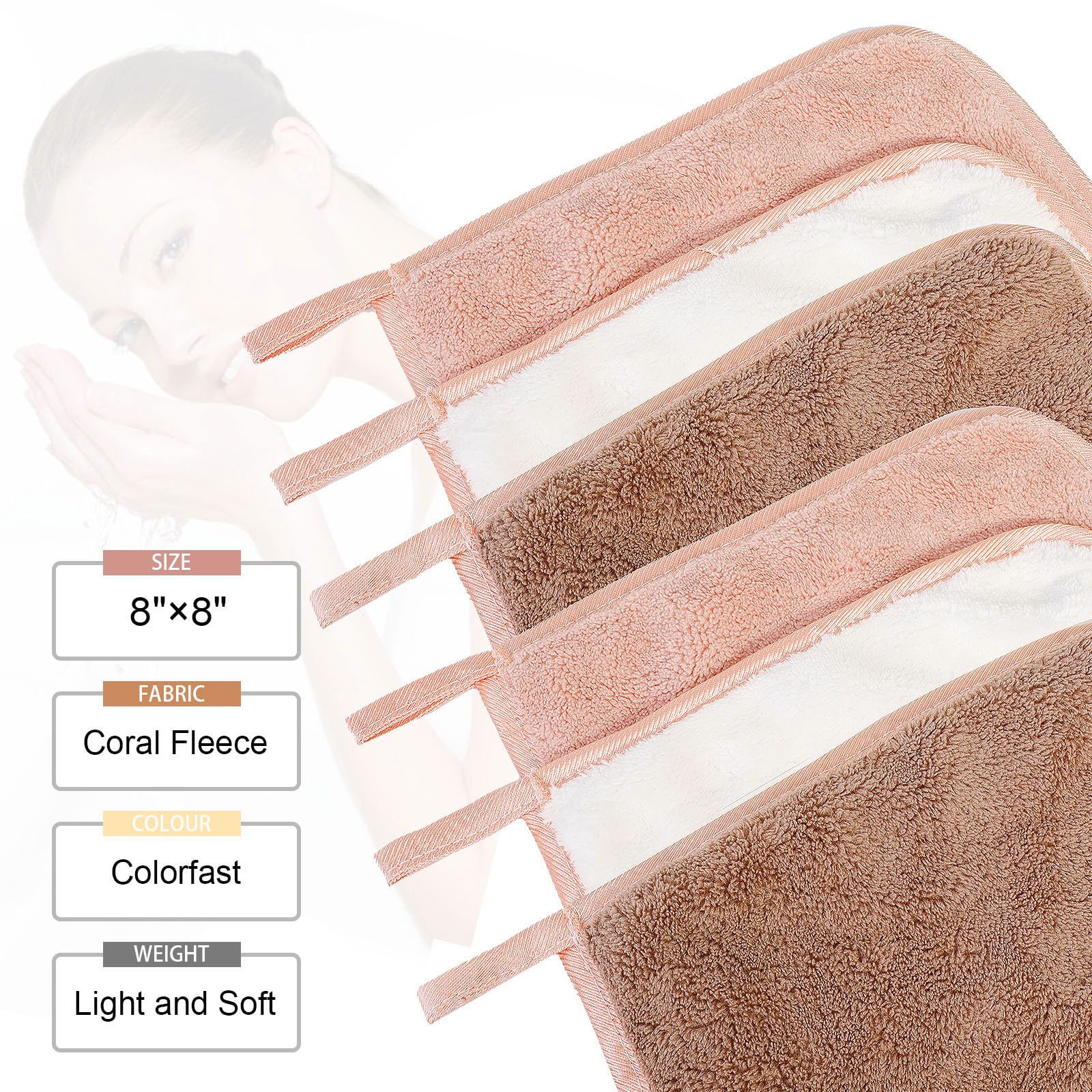 PHOGARY Microfiber Makeup Cloths Washable, 6 Pack Reusable Makeup Eraser Cloth for Face, Erase Your Face Washcloths, Reusable Make Up Remover Cloths for Face Towel - Gentle on Skin (8 x 8in, Brown) 5
