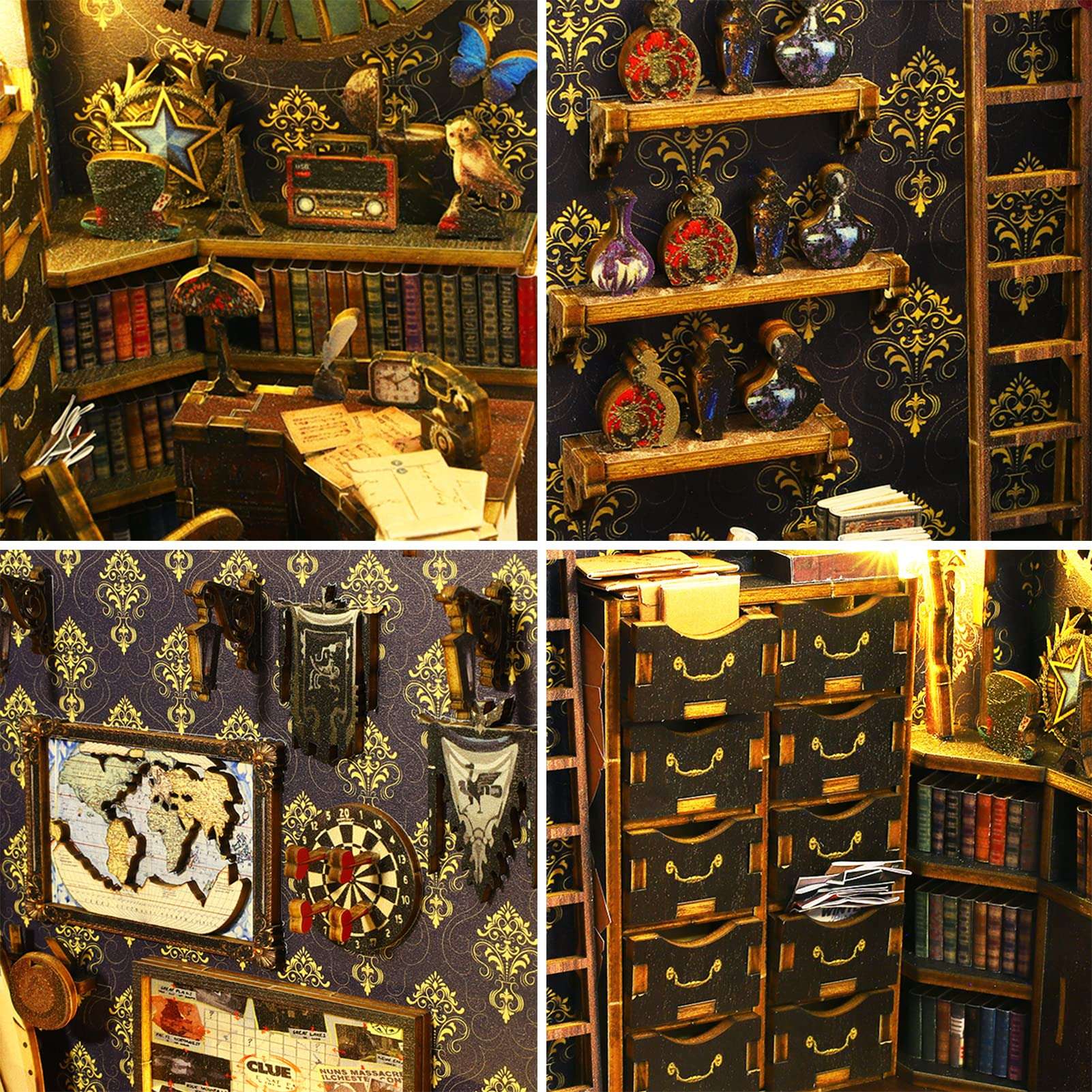 SPILAY DIY Dollhouse Miniature Book Nook Assemble Kit,3D Wooden Puzzle Bookshelf Insert Decor, Bookends Model Build-Creativity Kit for Adults Women Birthday Gift SL07 6