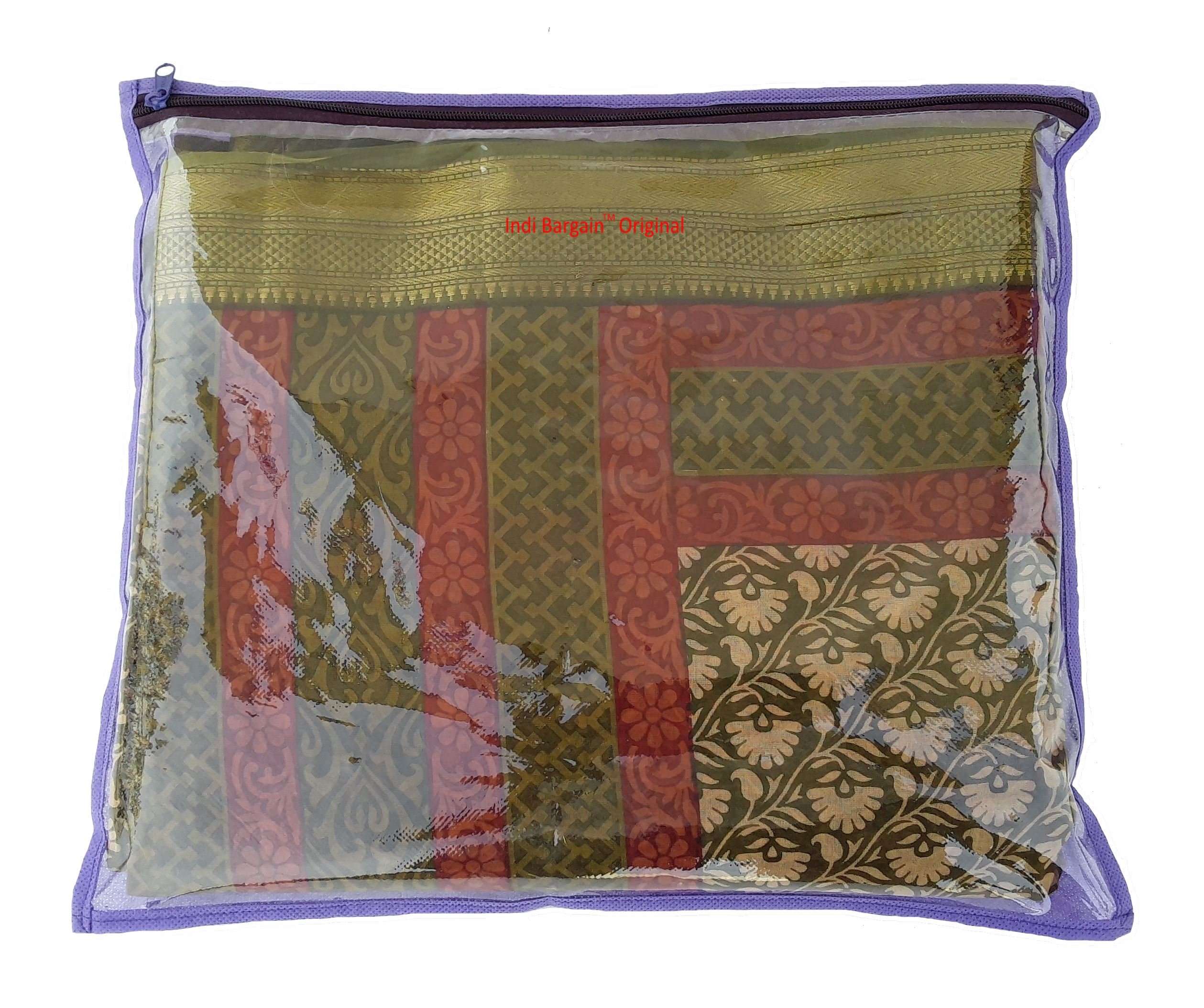 Indi Bargain Saree Cover Set in Non Woven Front Transparent, Wardrobe Organiser, Regular Clothes Bag (45x36 cm, Purple - Set of 30) 3
