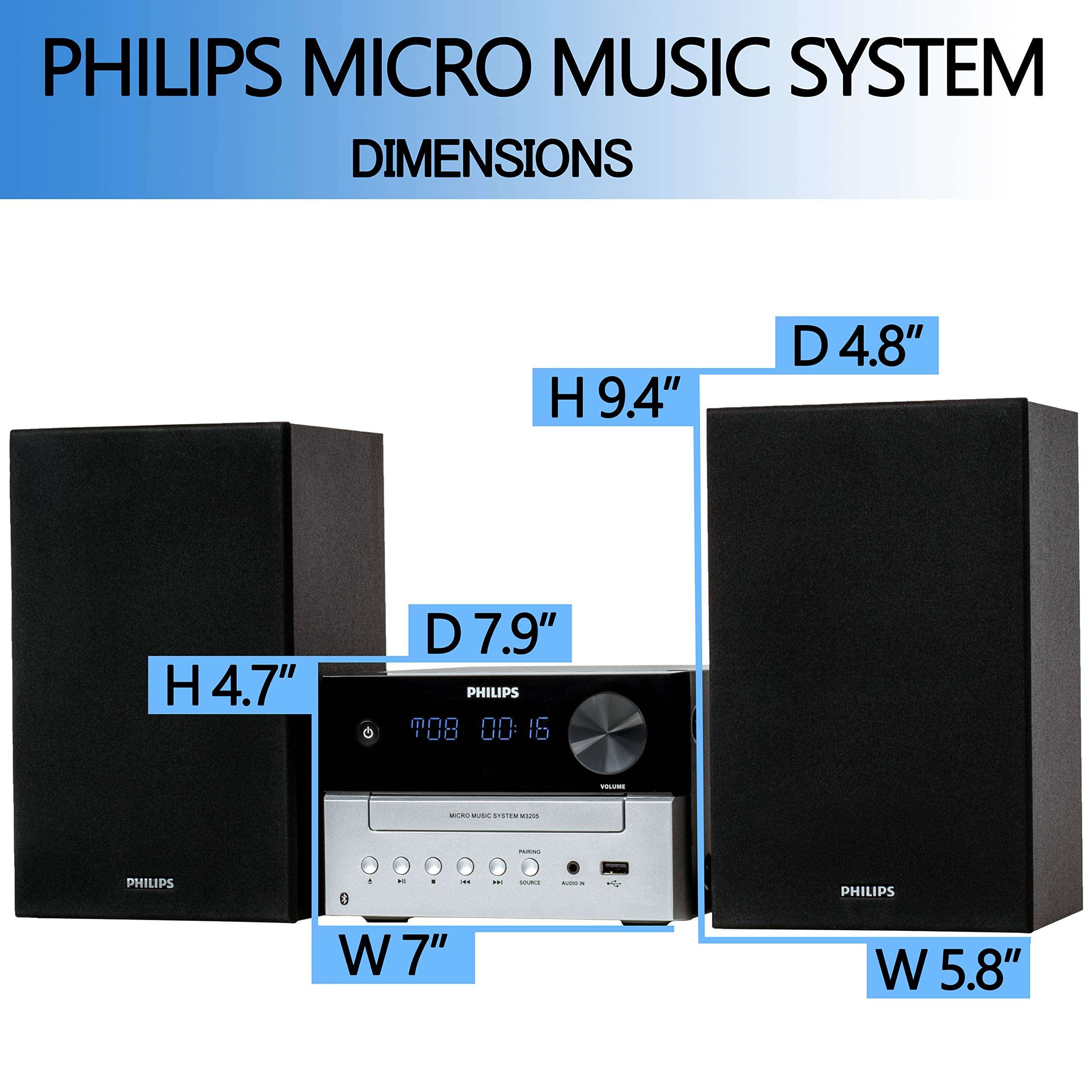 Philips Bluetooth Stereo System for Home with CD Player, Wireless Streaming, MP3, USB, Audio in, FM Radio, 15W, Micro Music Sound System 6