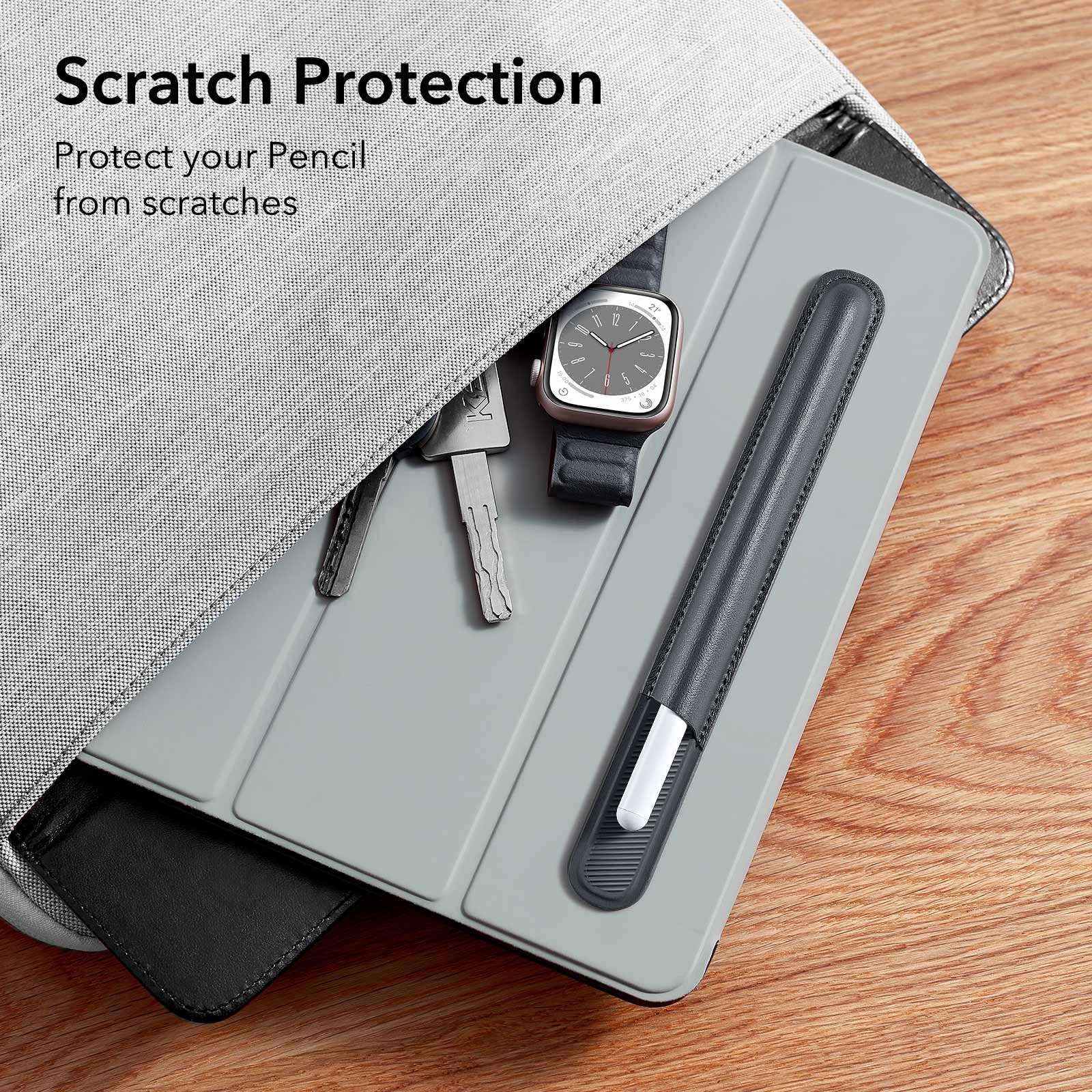 ESR Pencil Holder Compatible with Pencil (Pro/2nd/1st Generation&USB-C), Vegan Leather Pencil Sleeve for Stylus Pen, Secure Pencil Protection, Pencil Cover with Self-Adhesive Back for iPad Case,Grey 6